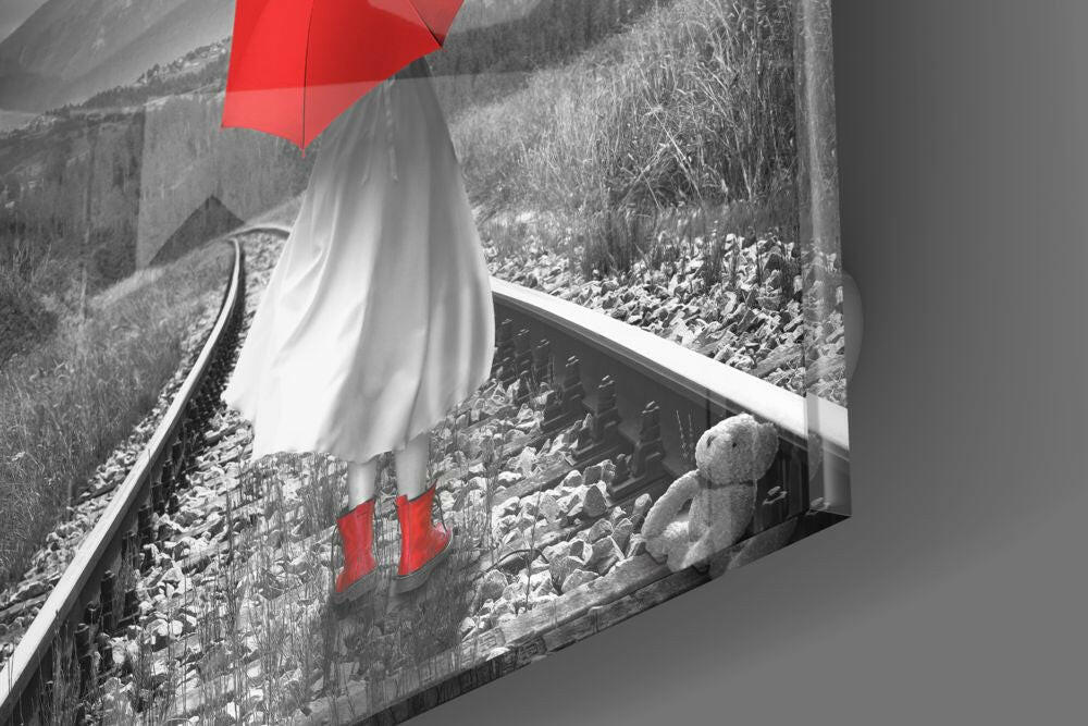 Girl with Red Umbrella Glass Wall Art - Image 3