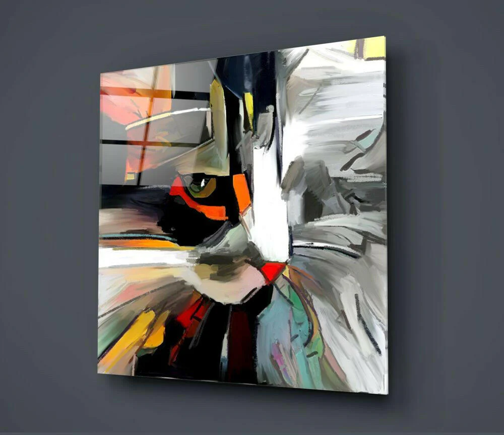 Abstract Cat Glass Wall Art - Image 2