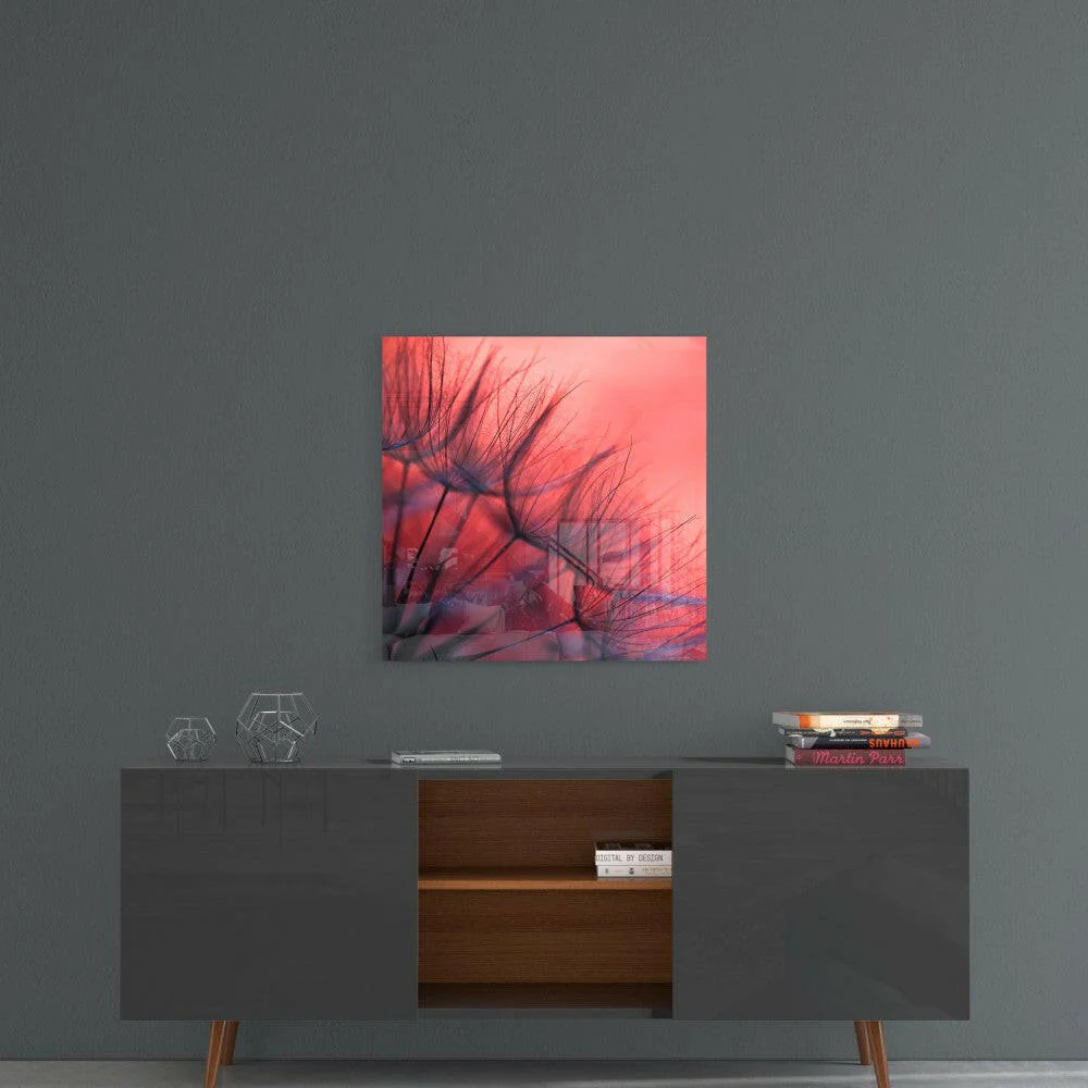 Red Dandelion Glass Wall Art - Image 4
