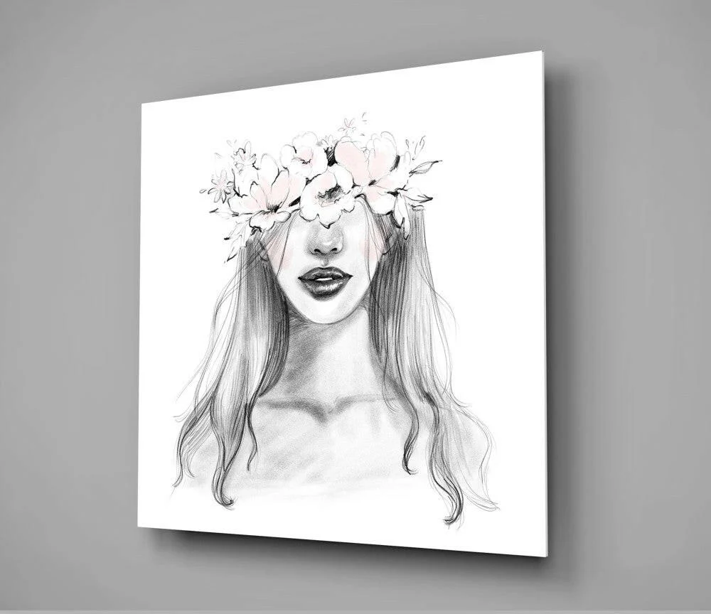 Flower Crowned Woman Glass Wall Art - Image 2