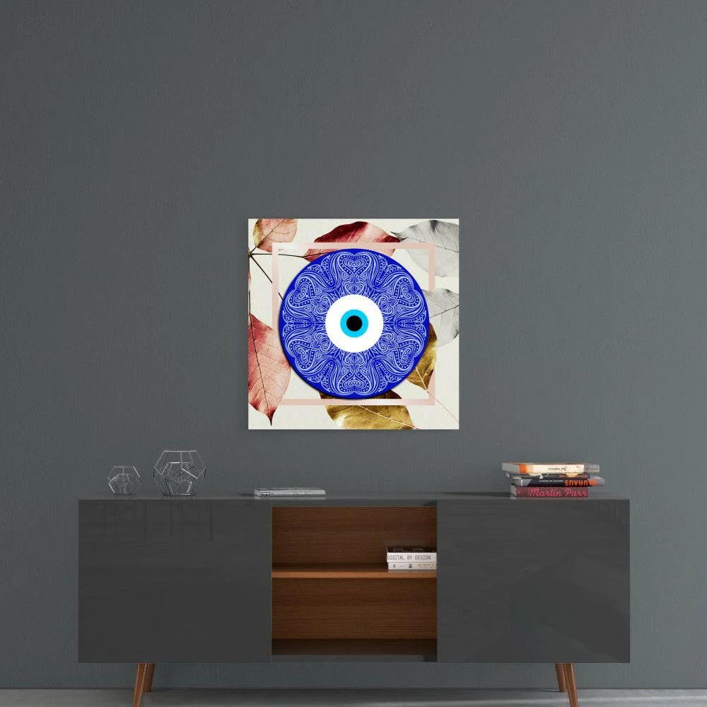 Blue Modern Evil Eye Bead Glass Wall Art - Image 4