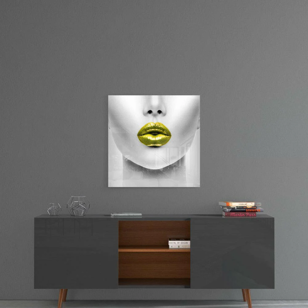 Gold Lips Glass Wall Art - Image 4