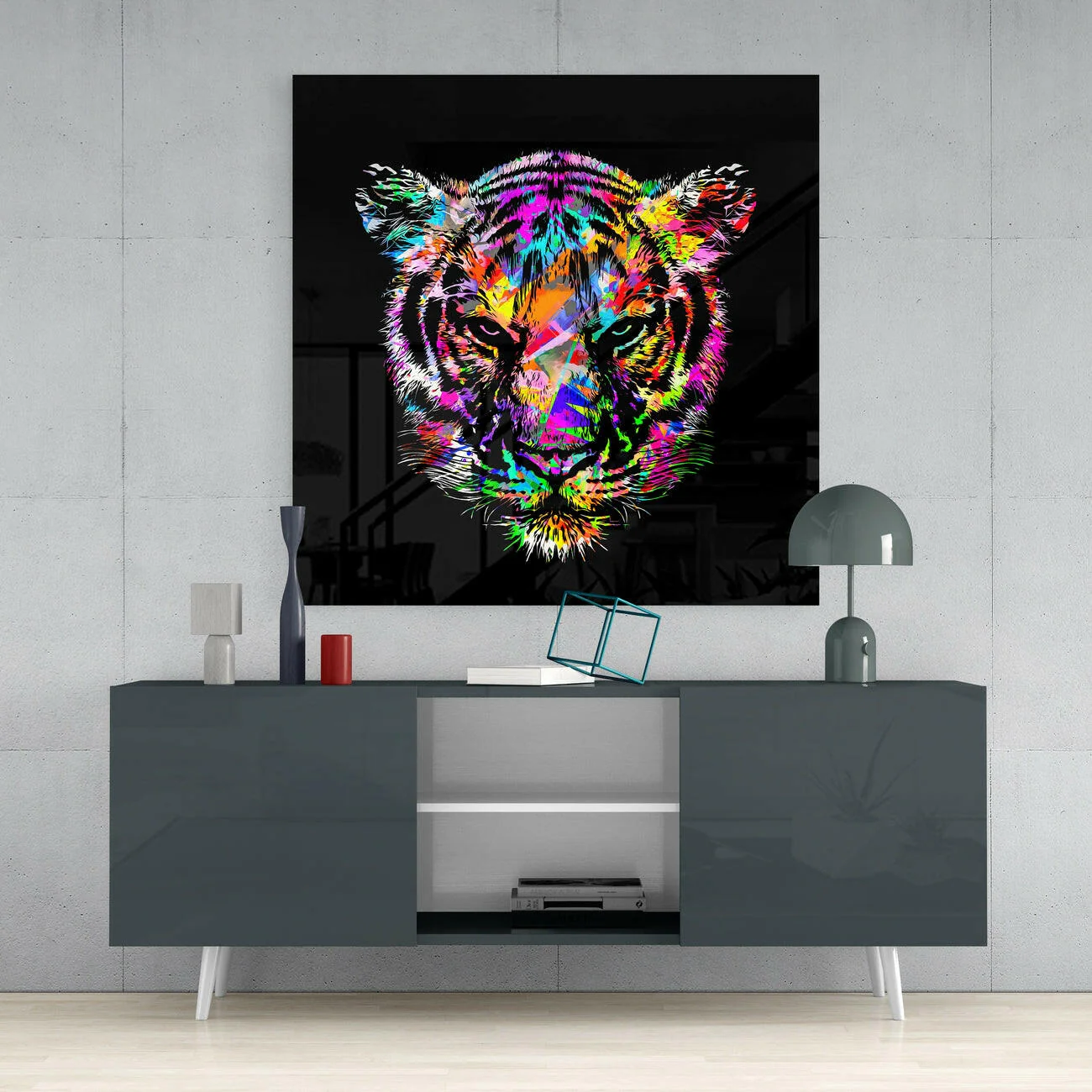 Colored Tiger Glass Wall Art - Image 4
