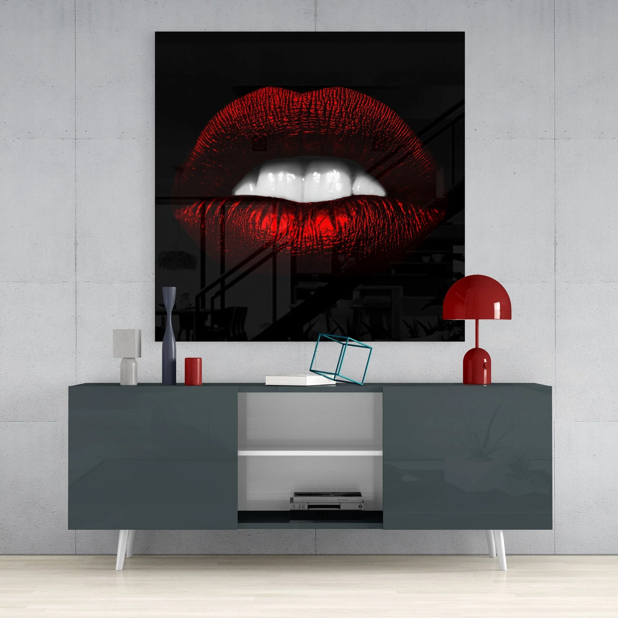Red Lips Glass Wall Art - Image 4
