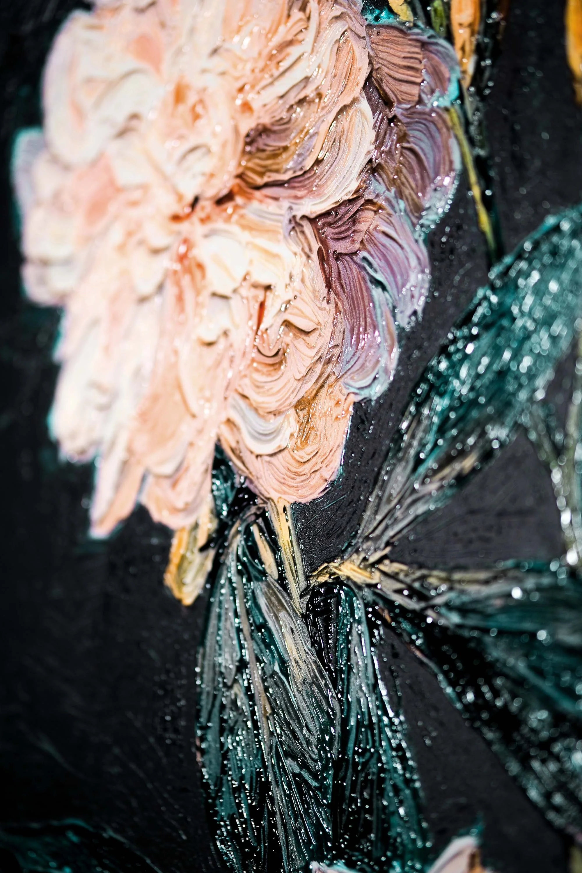 Midnight Peony & Amber Lily — 3D Haptic Embossed High-Gloss Luxury Wall Art - Image 2