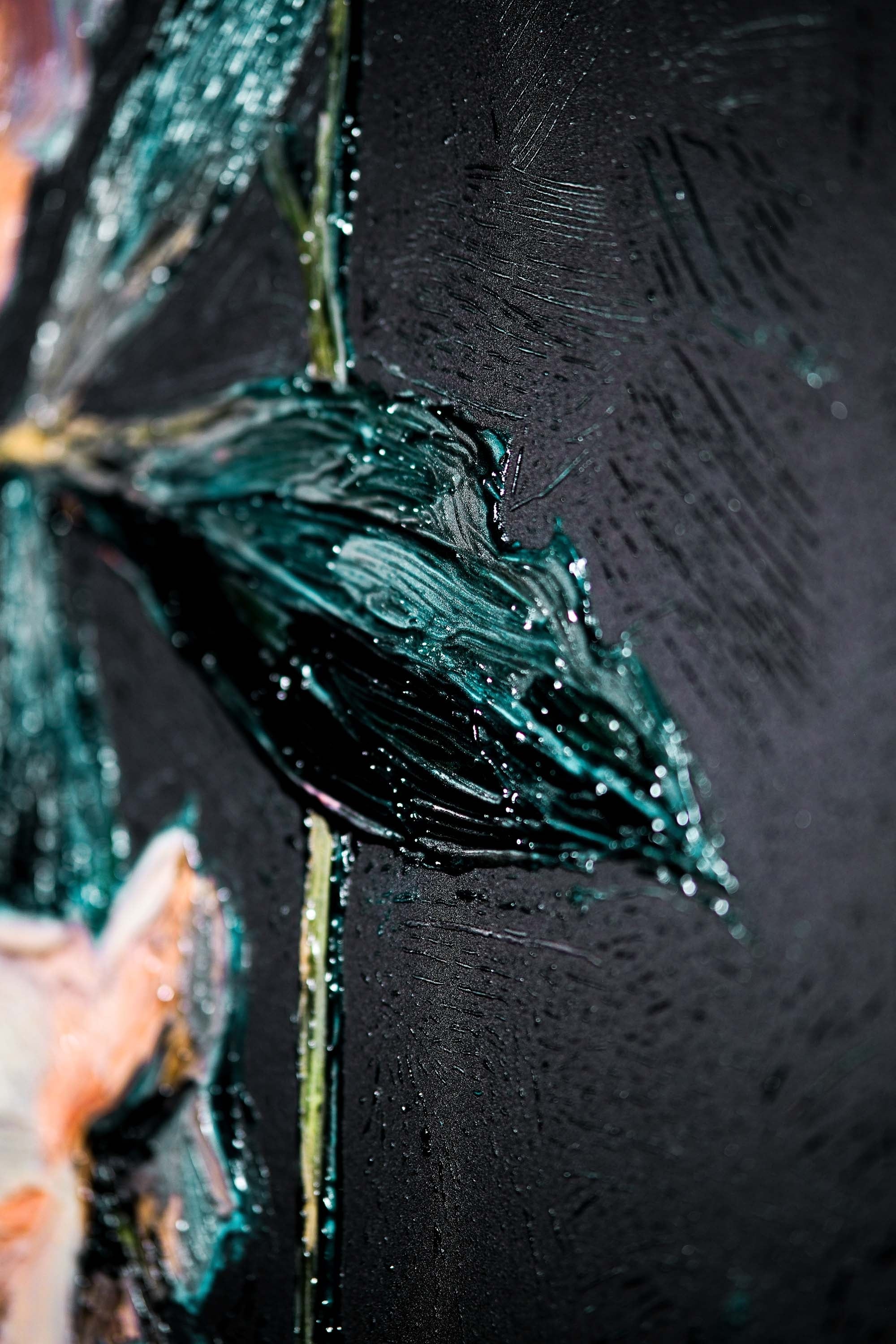 Midnight Peony & Amber Lily — 3D Haptic Embossed High-Gloss Luxury Wall Art - Image 3