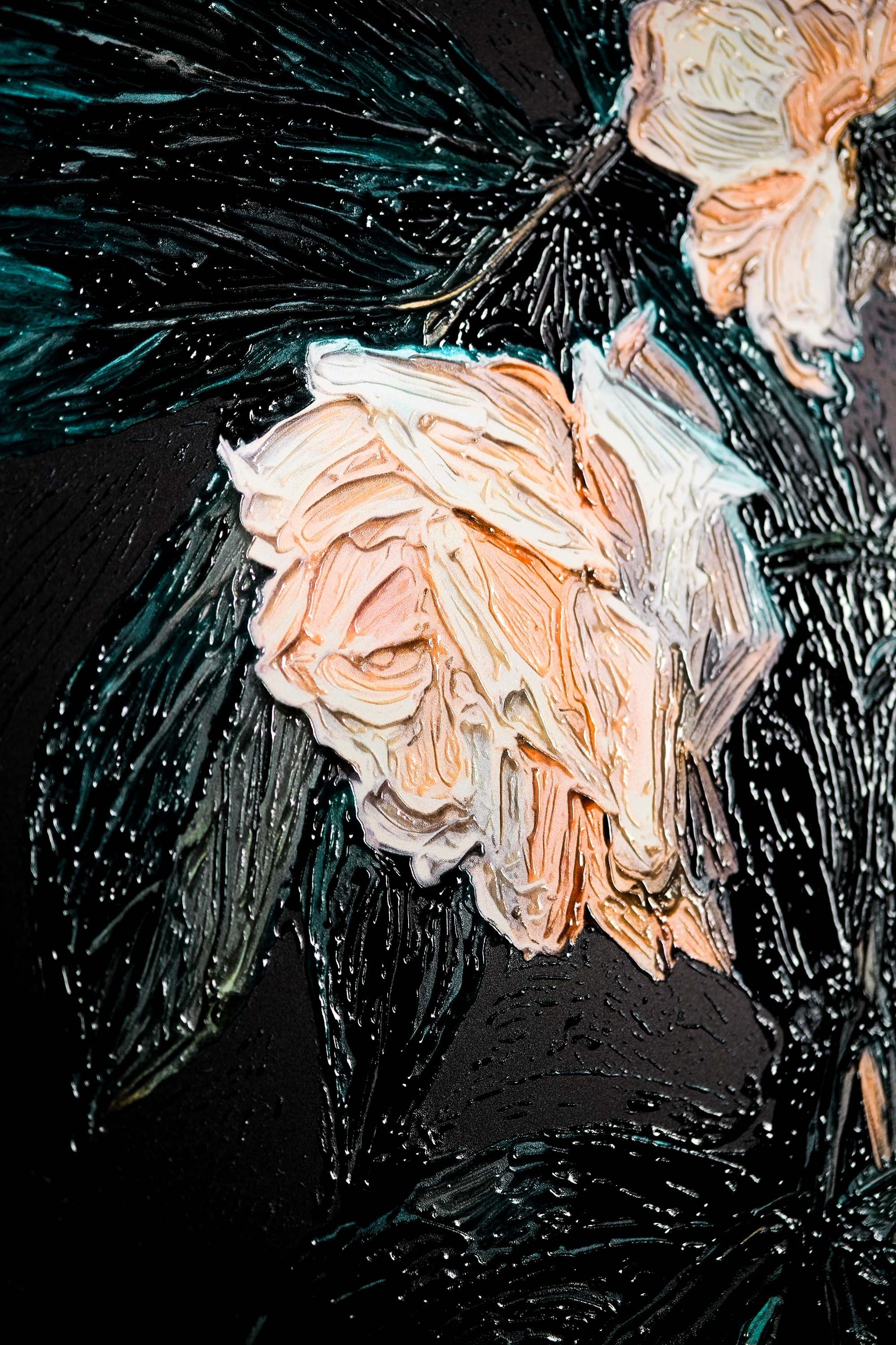 Midnight Peony & Amber Lily — 3D Haptic Embossed High-Gloss Luxury Wall Art - Image 4