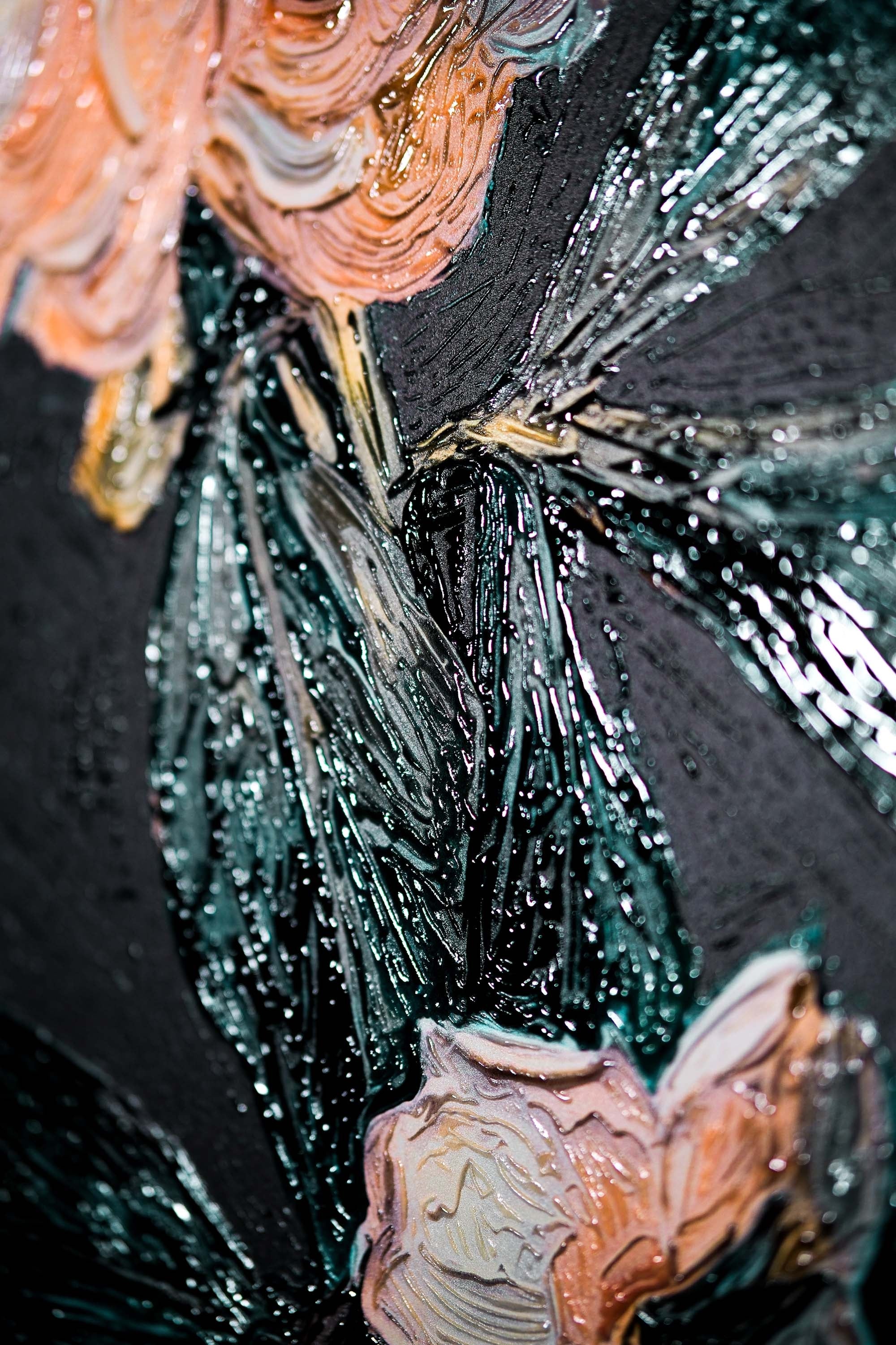 Midnight Peony & Amber Lily — 3D Haptic Embossed High-Gloss Luxury Wall Art - Image 7