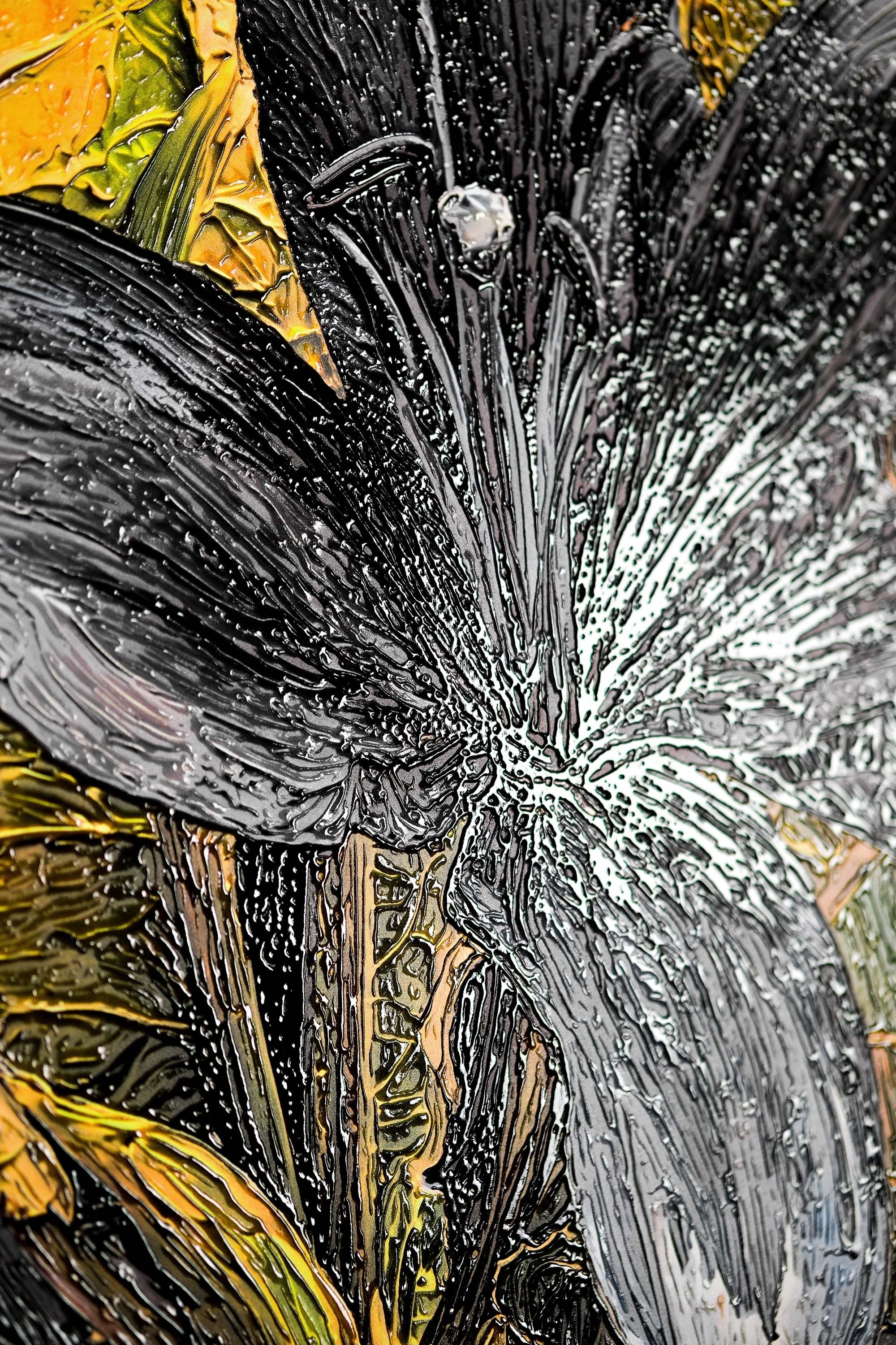 Noir Lilies & Gilded Shadows — 3D Haptic Embossed High-Gloss Luxury Wall Art - Image 4