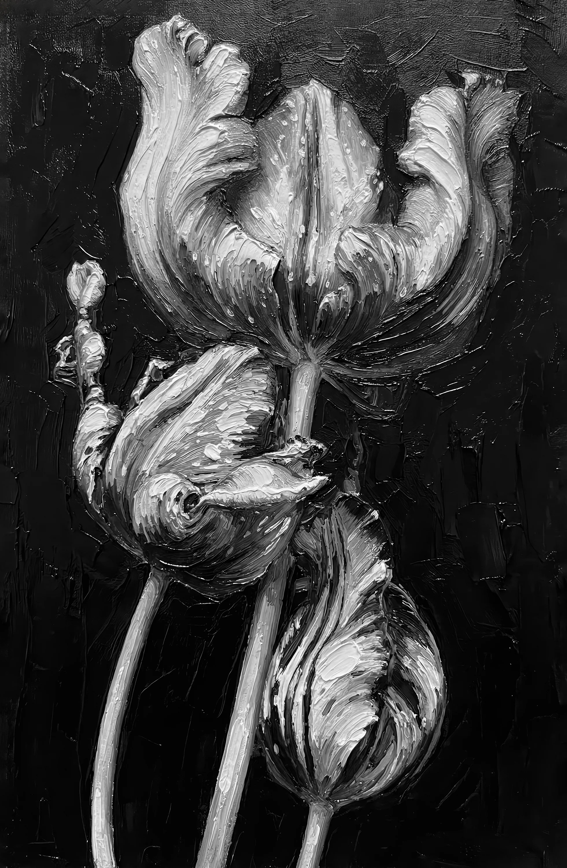 Obsidian & Ivory Grace — 3D Haptic Embossed High-Gloss Luxury Wall Art