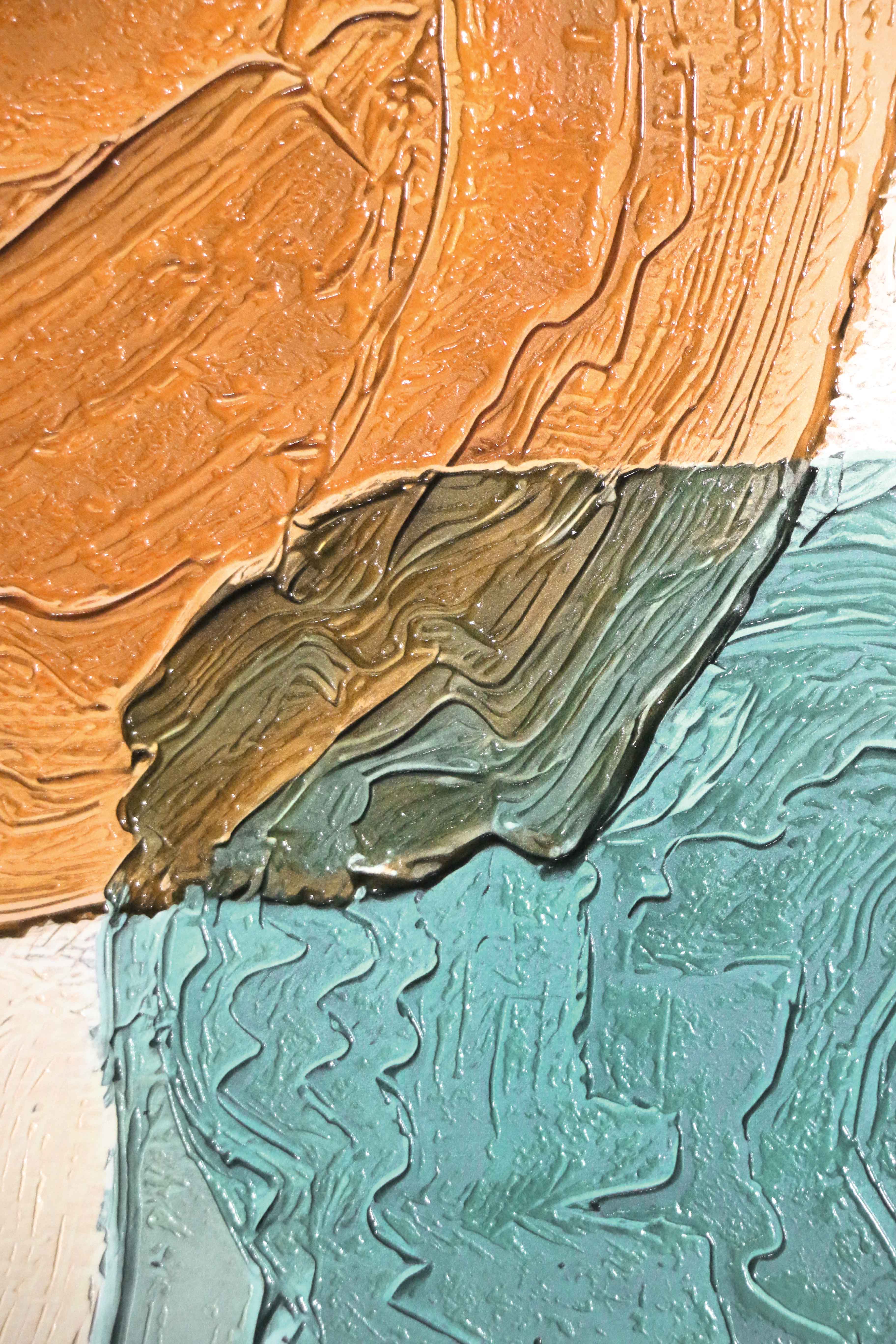 Ochre & Teal Linear Harmony — 3D Haptic Embossed High-Gloss Luxury Wall Art - Image 3