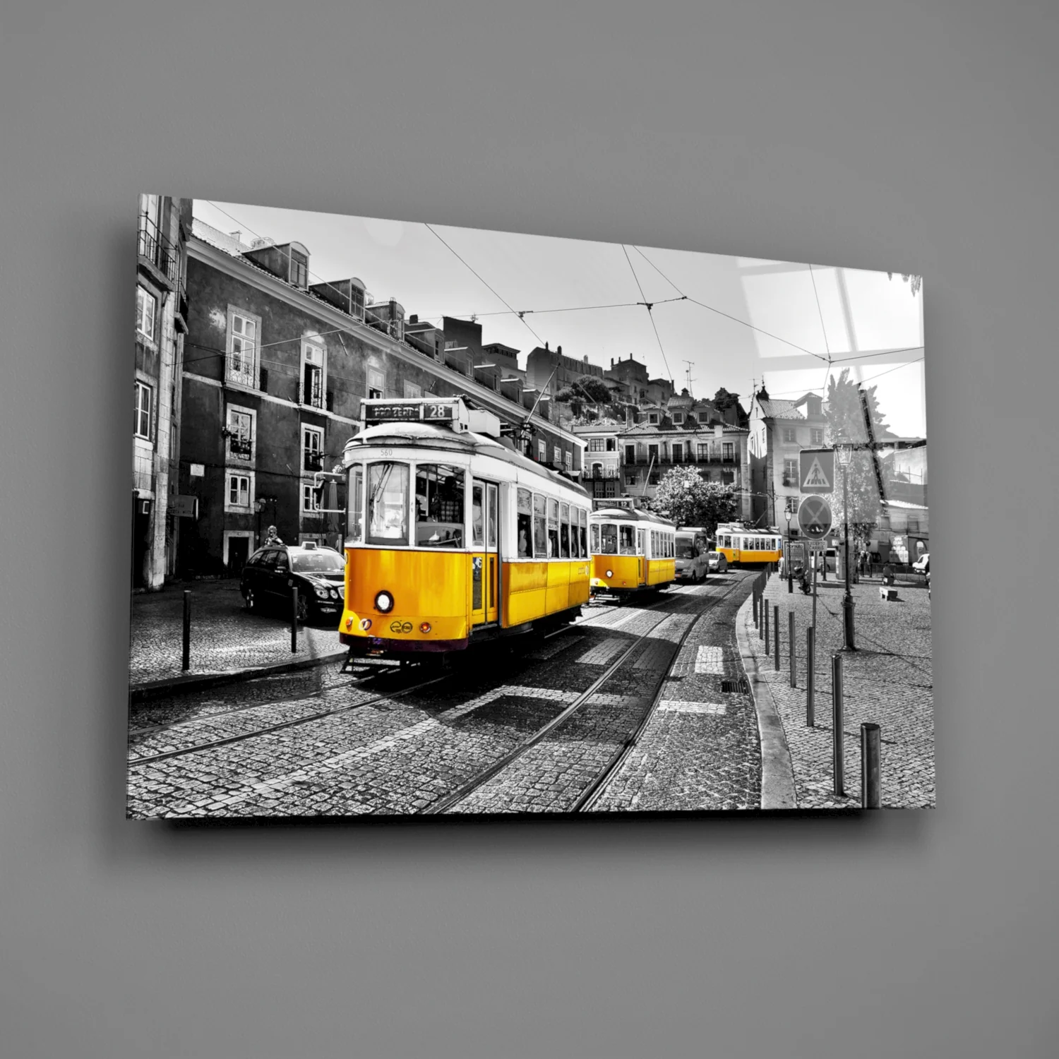 Yellow Tram (Lisbon) Glass Wall Art - Image 3