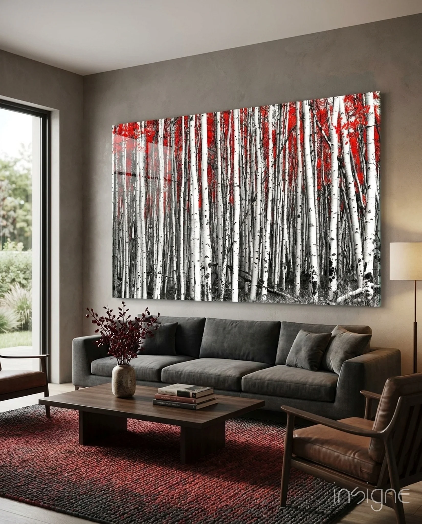 Red Forest Glass Wall Art
