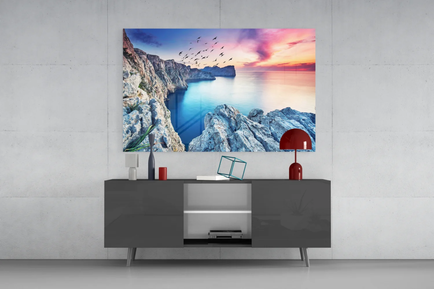 Red Sunset Glass Wall Art - Image 8
