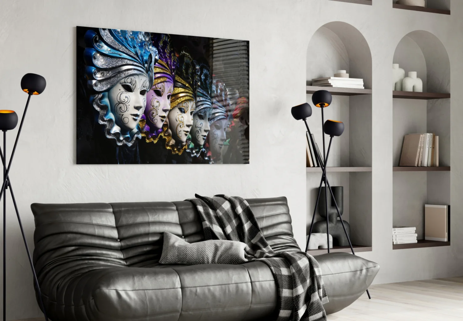 Venetian Carnival Masks Glass Wall Art - Image 4