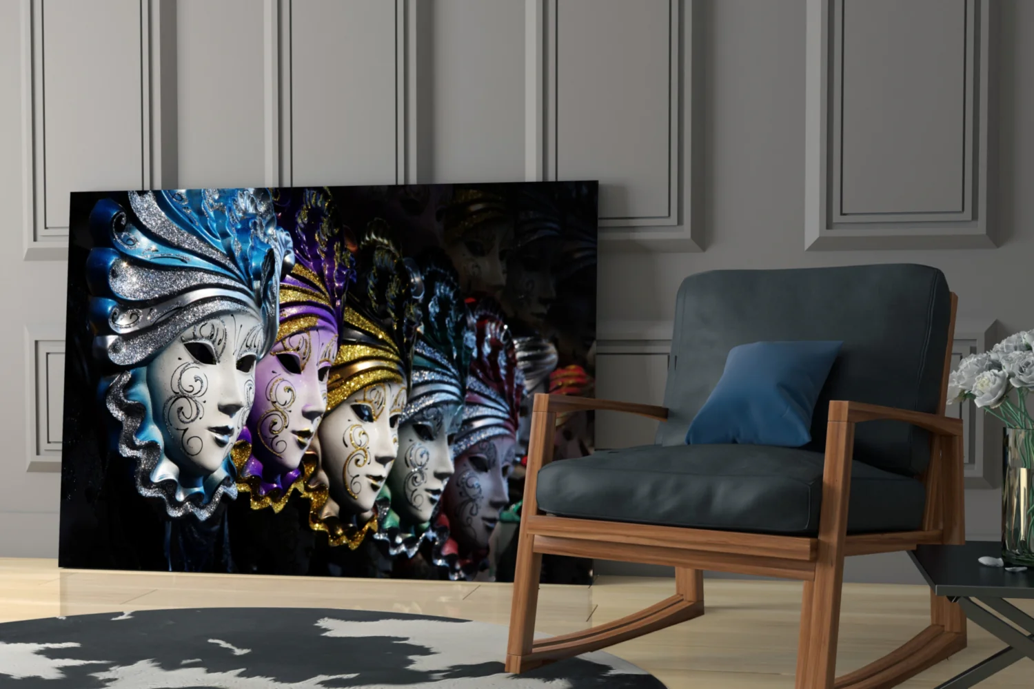 Venetian Carnival Masks Glass Wall Art - Image 6