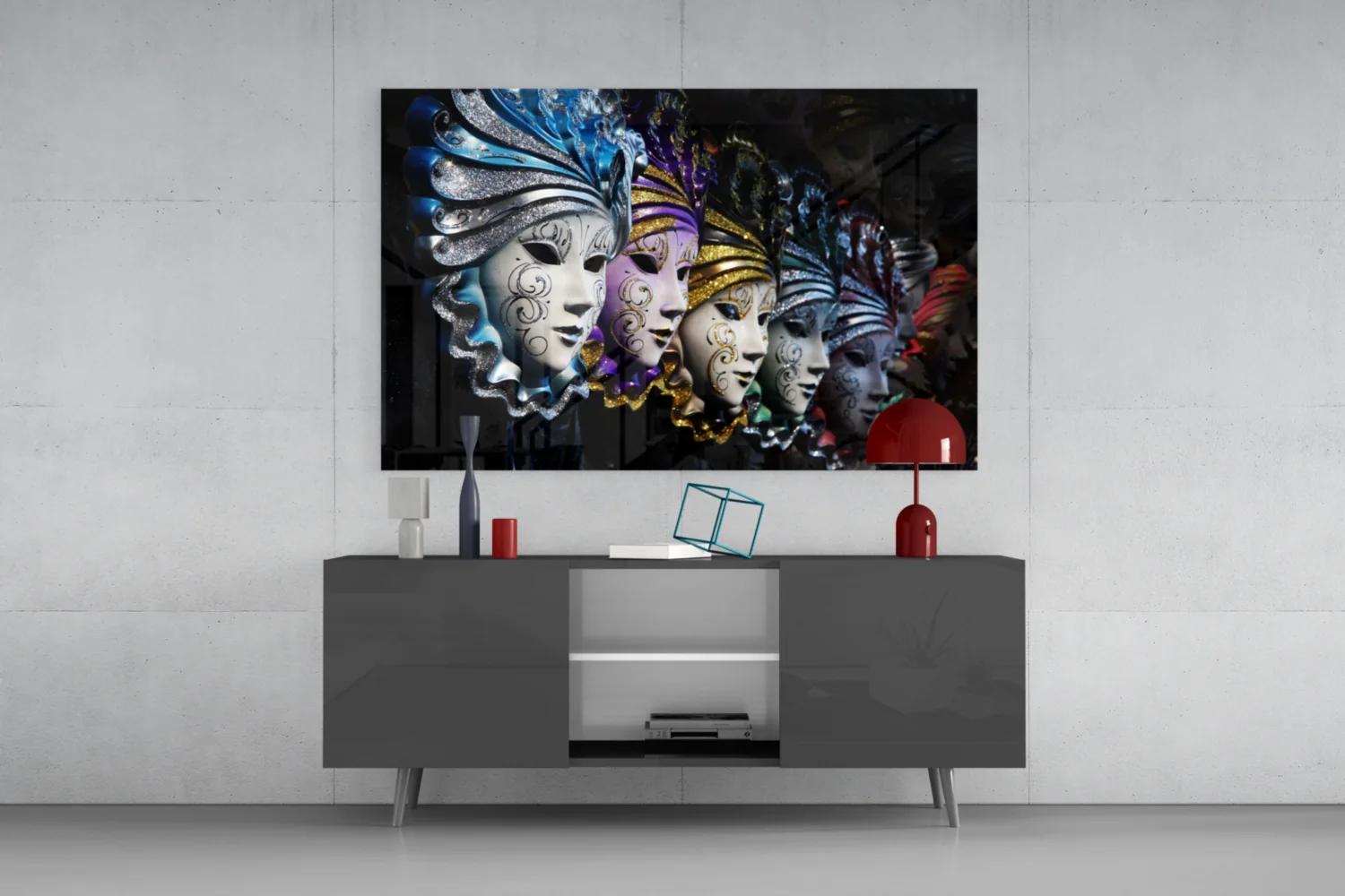 Venetian Carnival Masks Glass Wall Art - Image 8
