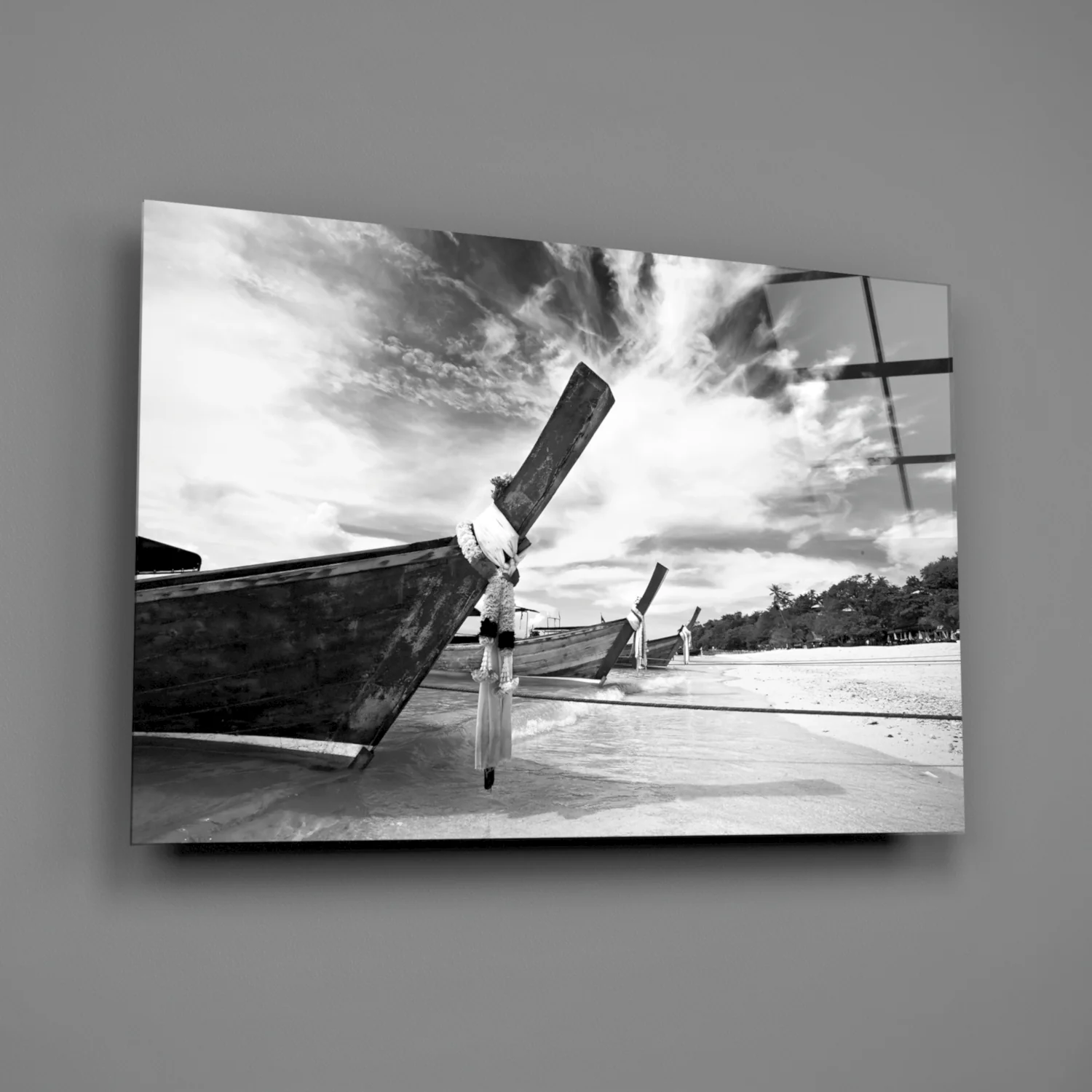 Boats on the Beach Glass Wall Art - Image 2