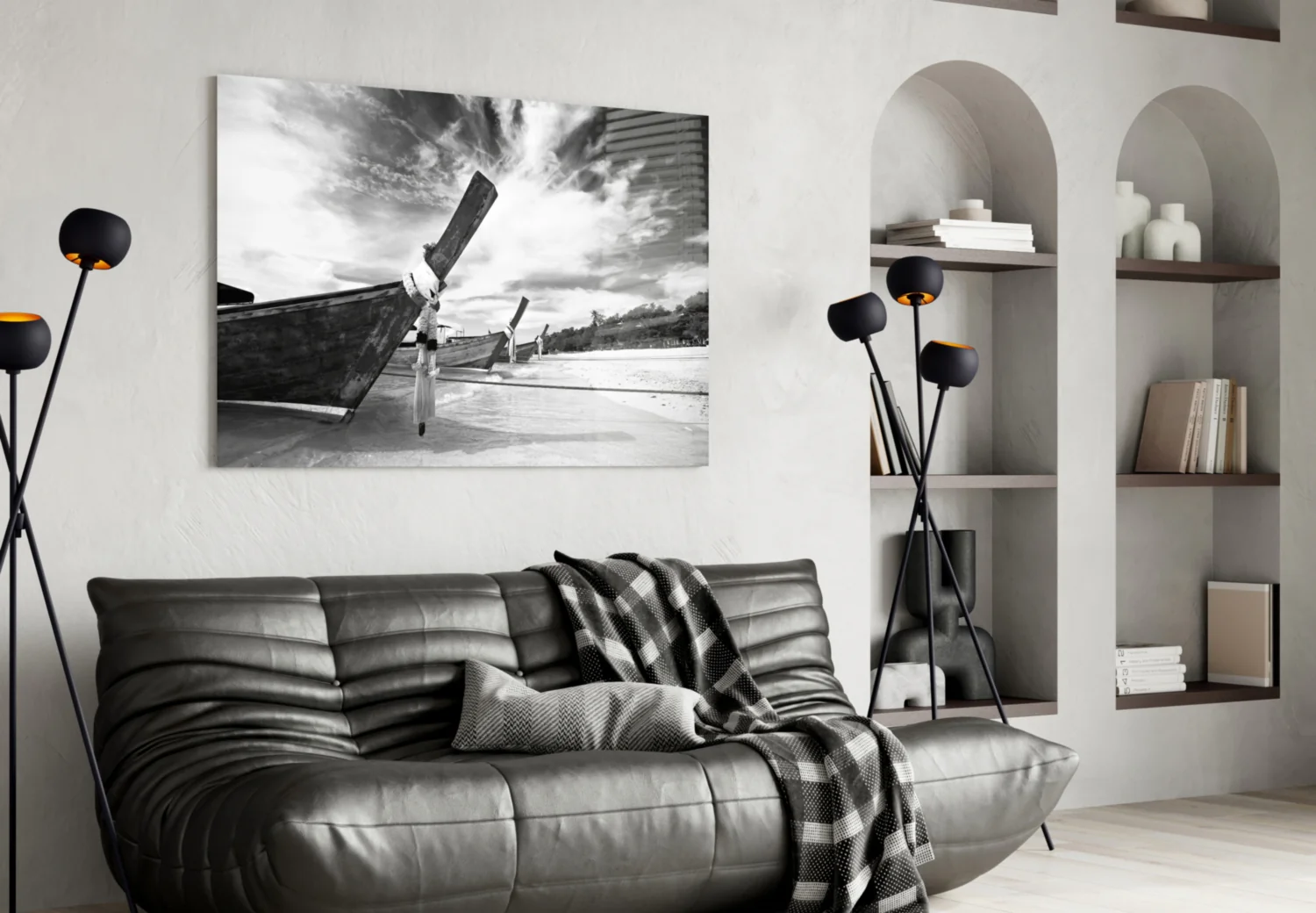 Boats on the Beach Glass Wall Art - Image 4