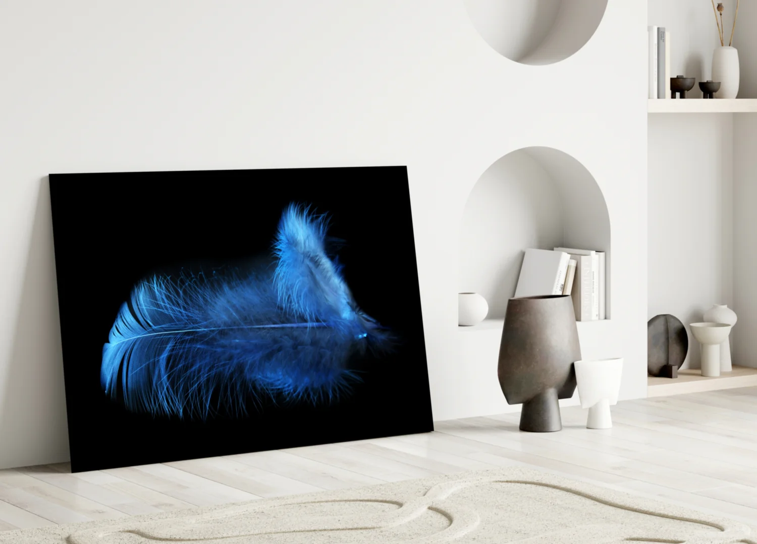 Blue Feather Glass Wall Art - Image 3
