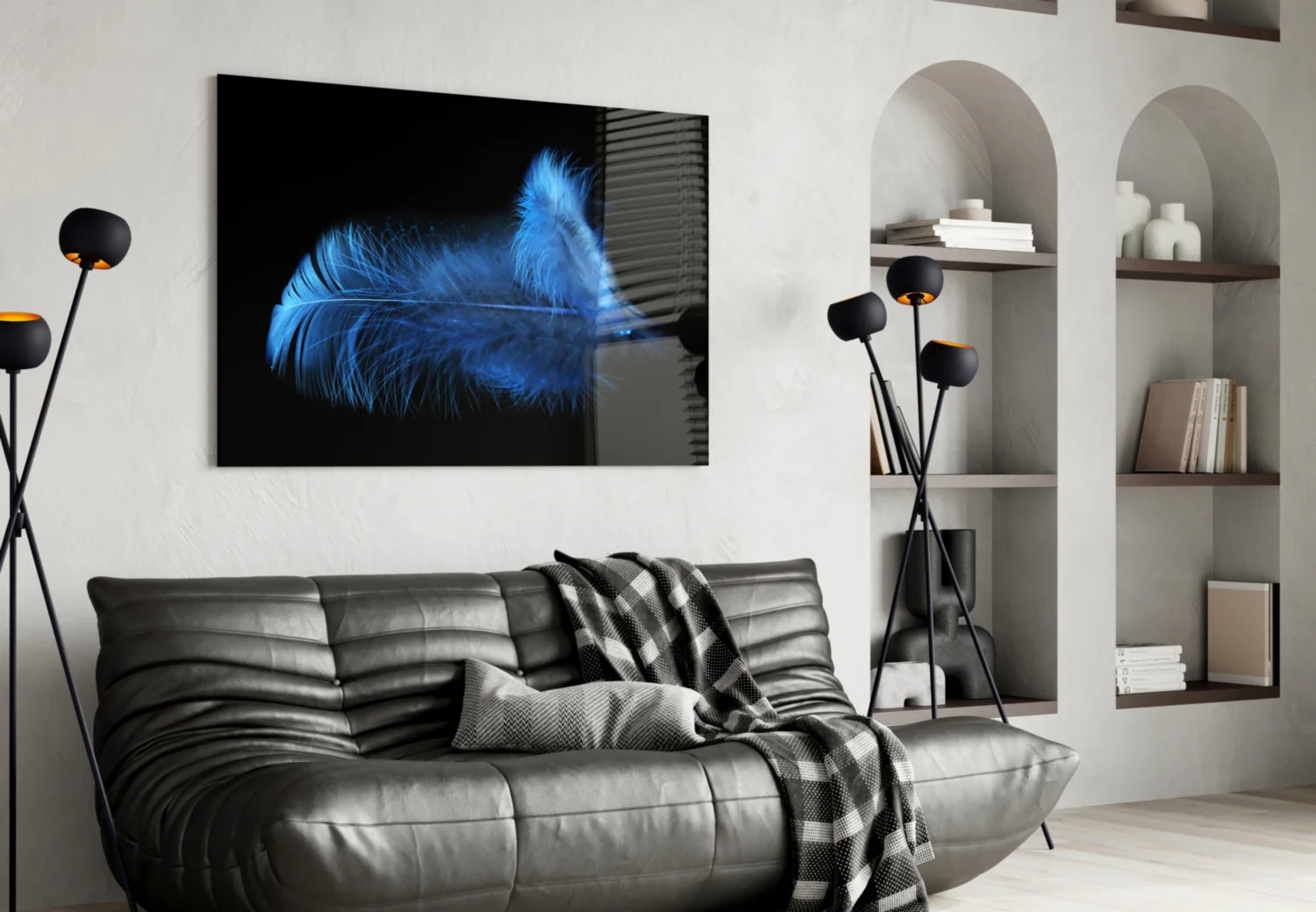 Blue Feather Glass Wall Art - Image 4