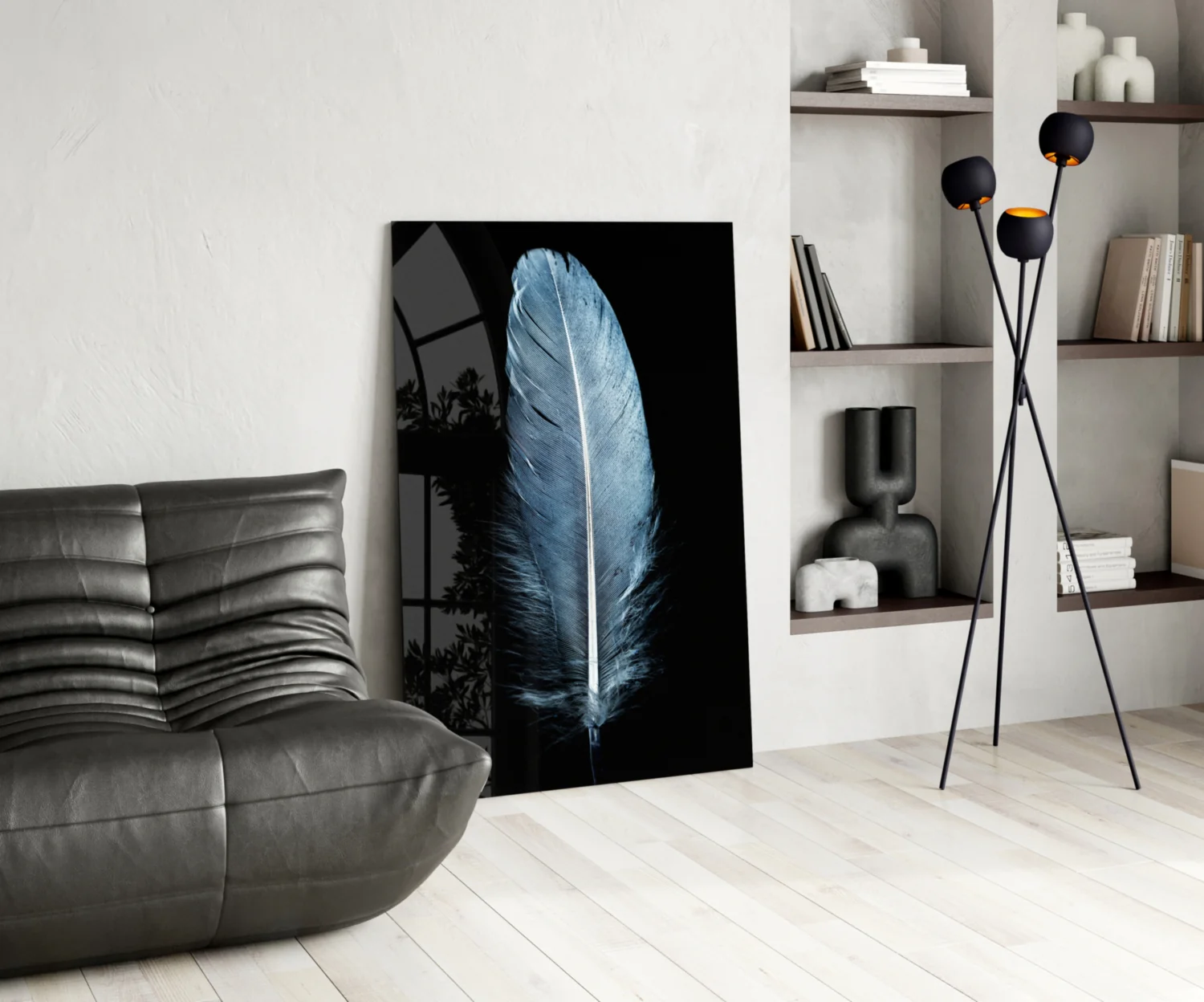 Blue Feather Glass Wall Art - Image 5