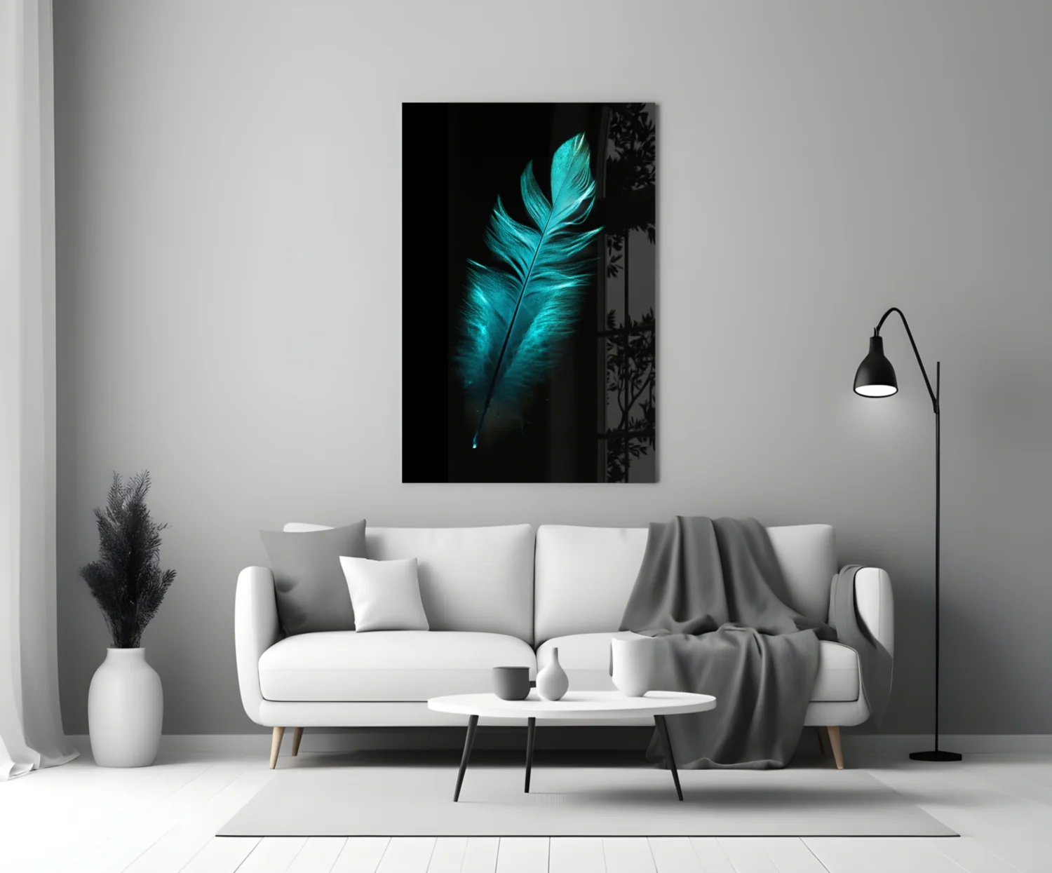 Green Feather Glass Wall Art - Image 3
