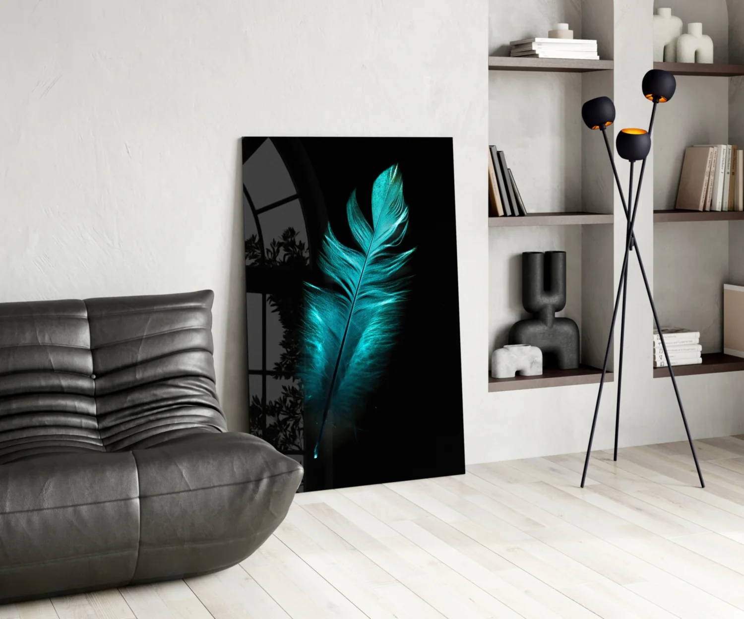 Green Feather Glass Wall Art - Image 5