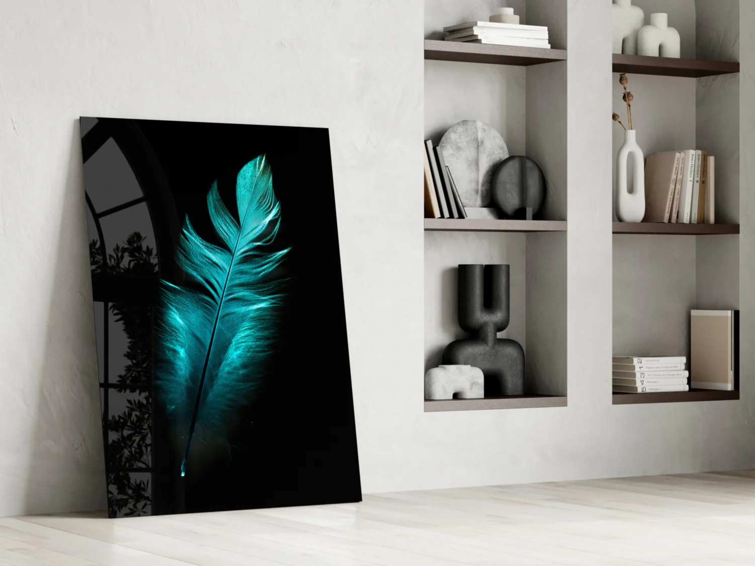 Green Feather Glass Wall Art - Image 6