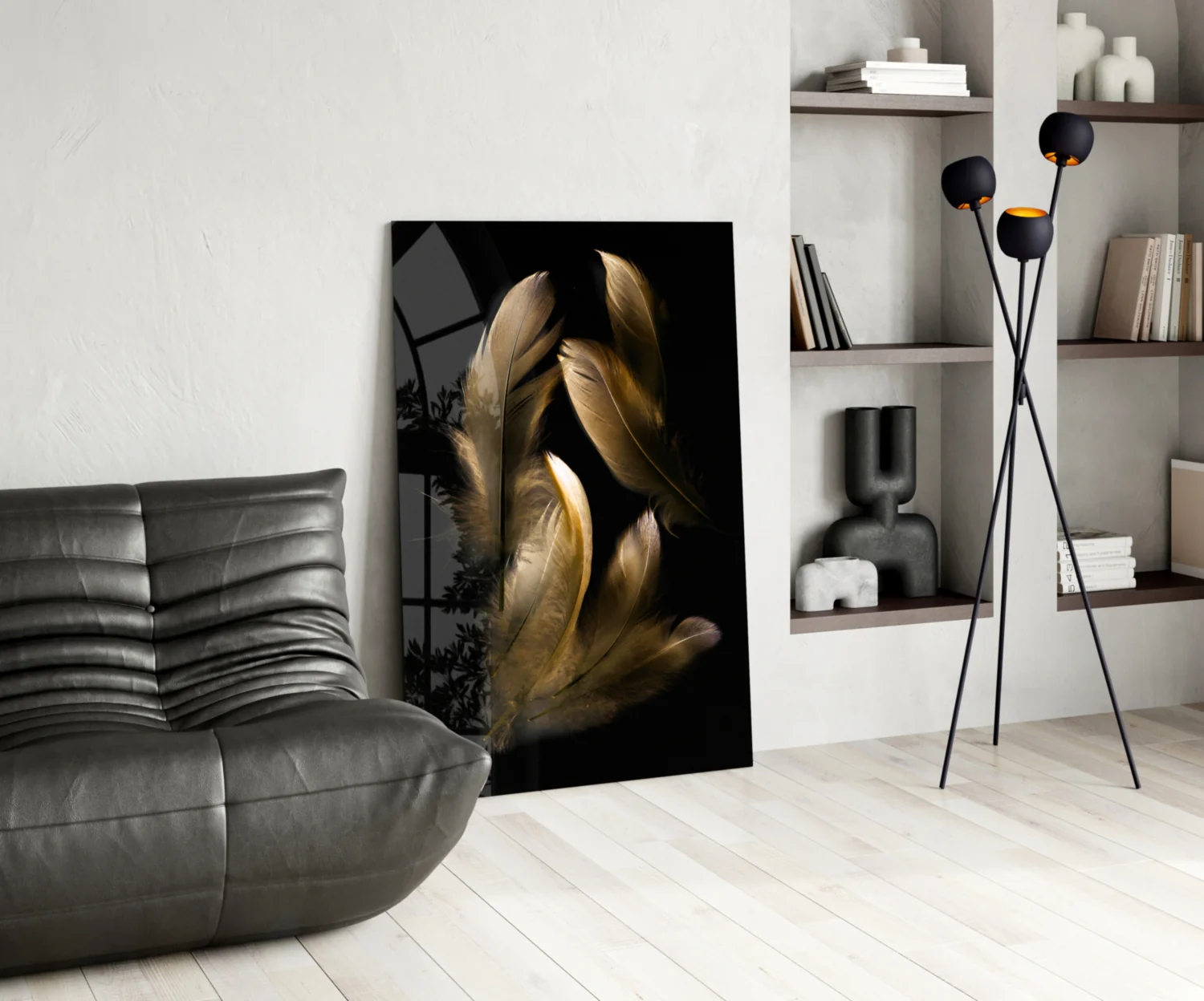 Tan Feather Glass Wall Art - Image 5
