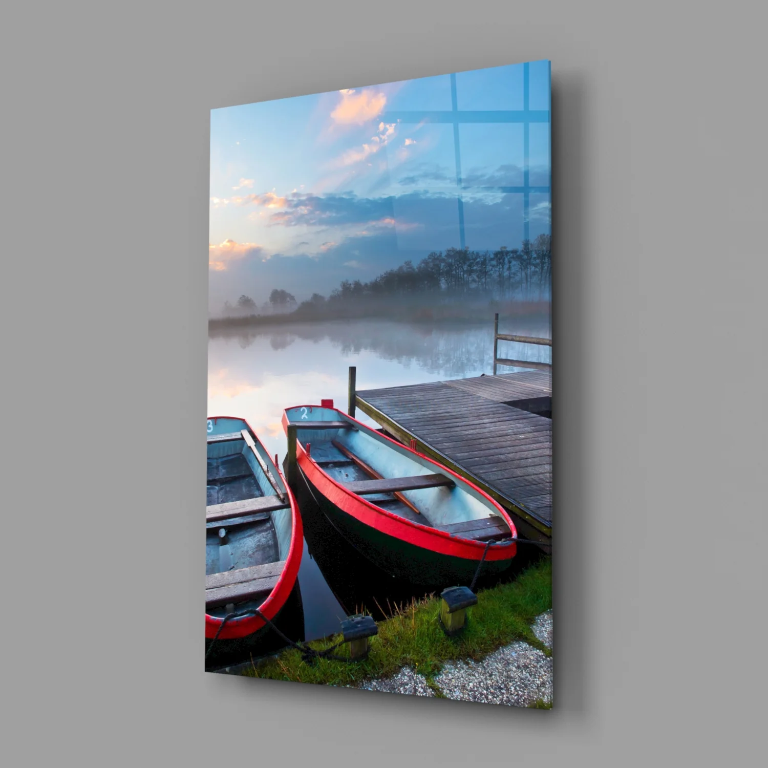 Lake and Boats Landscape Glass Wall Art - Image 2