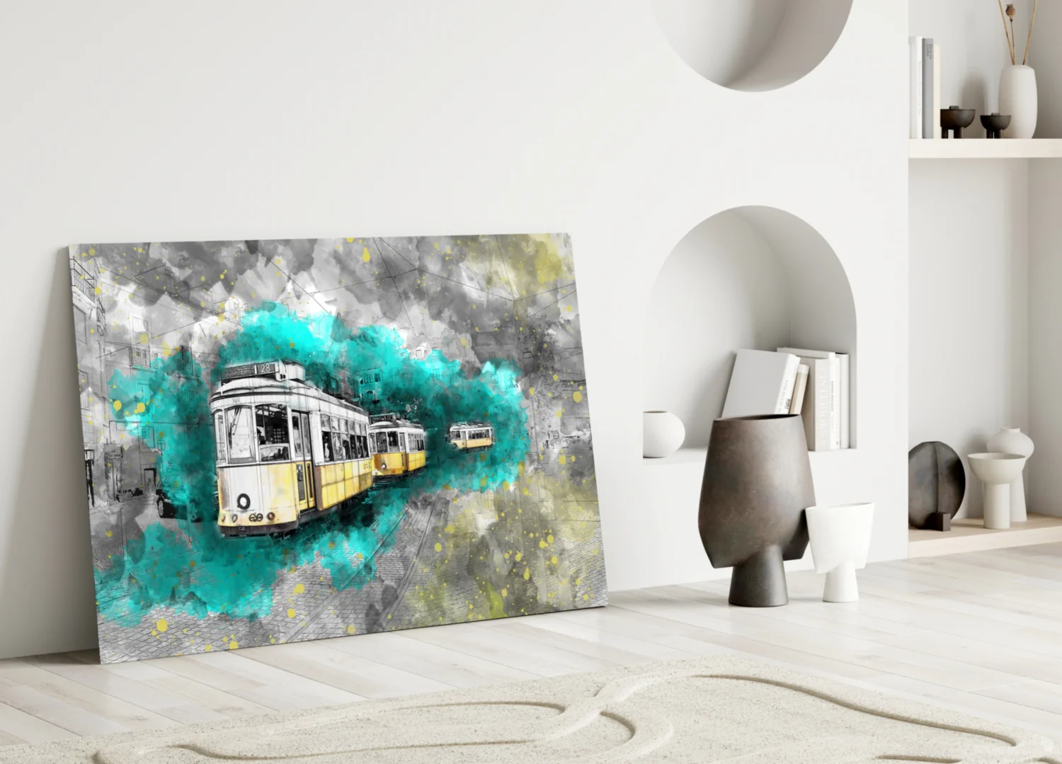 Illustration Tram Glass Wall Art - Image 3