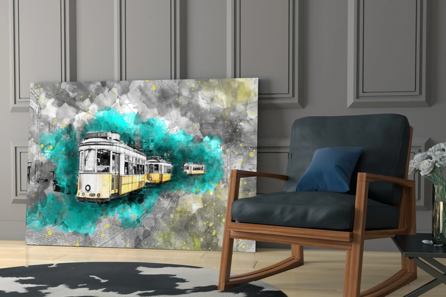 Illustration Tram Glass Wall Art - Image 6