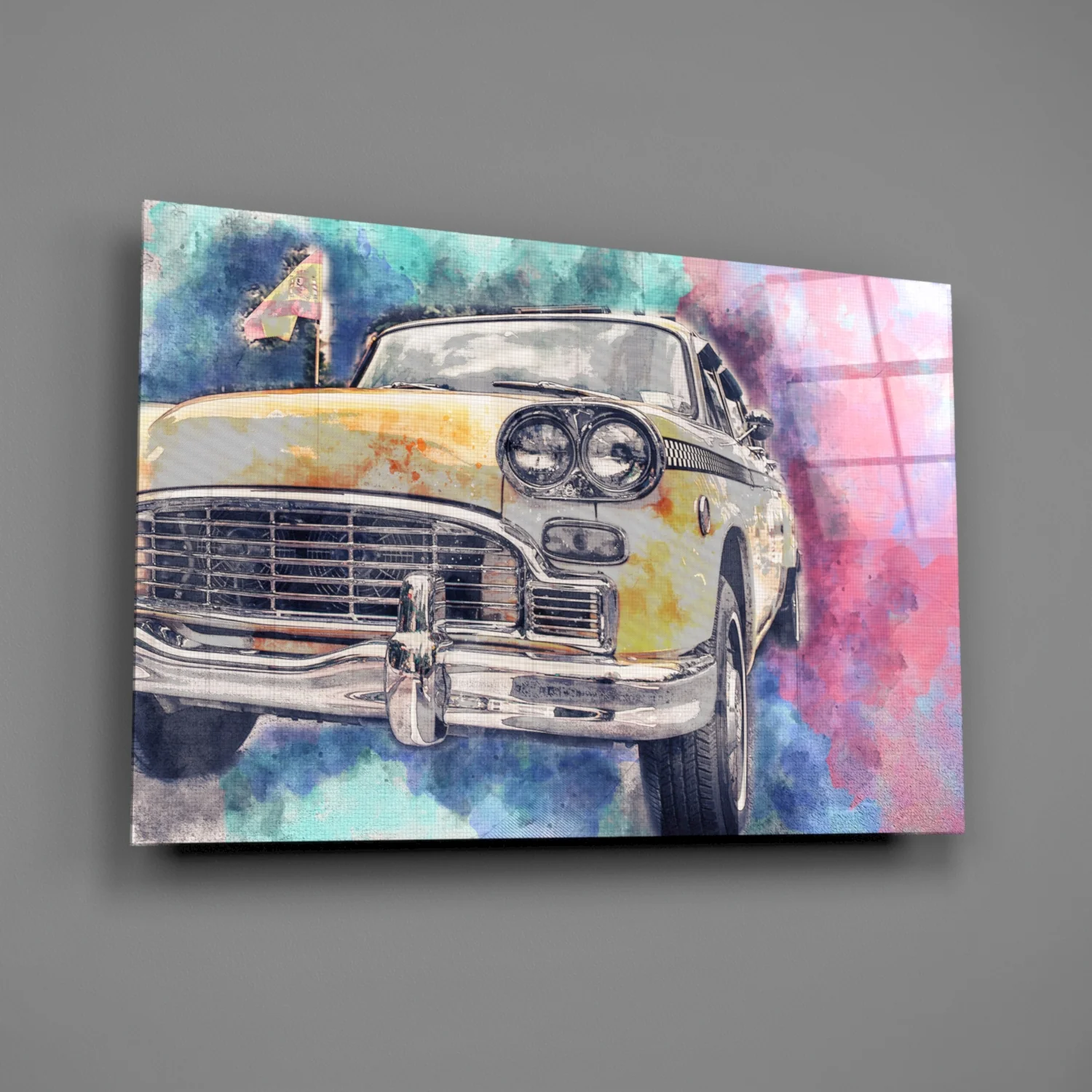 Illustration Taxi Glass Wall Art - Image 2