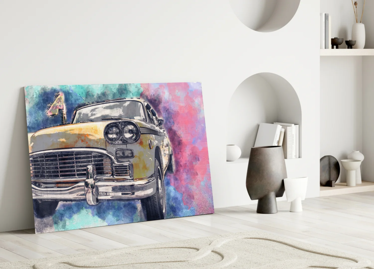 Illustration Taxi Glass Wall Art - Image 3