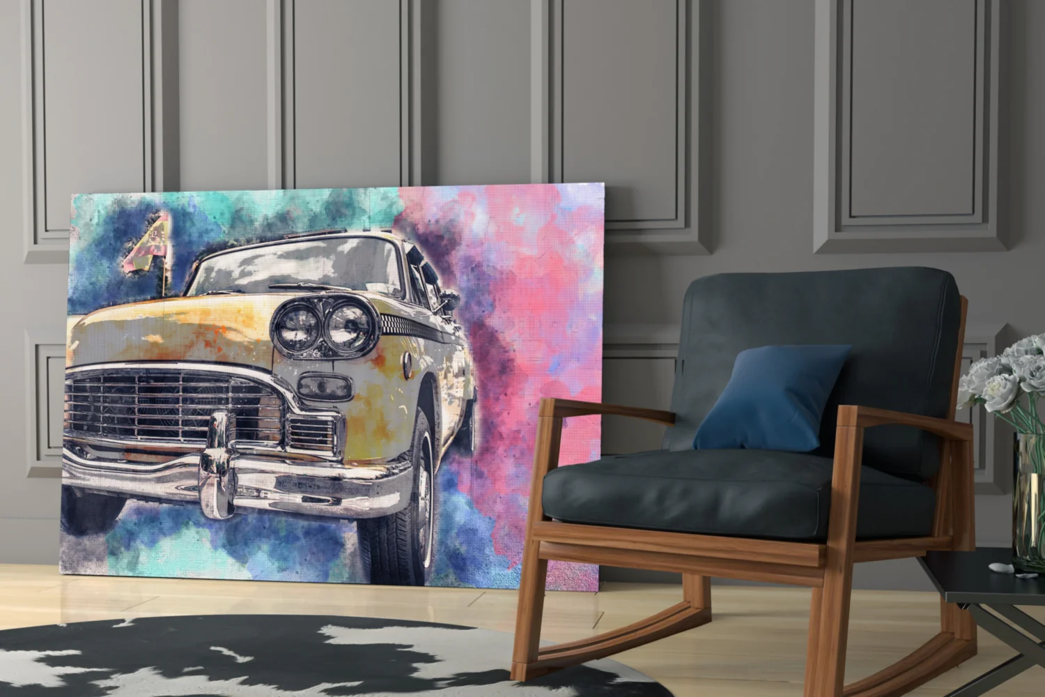 Illustration Taxi Glass Wall Art - Image 6