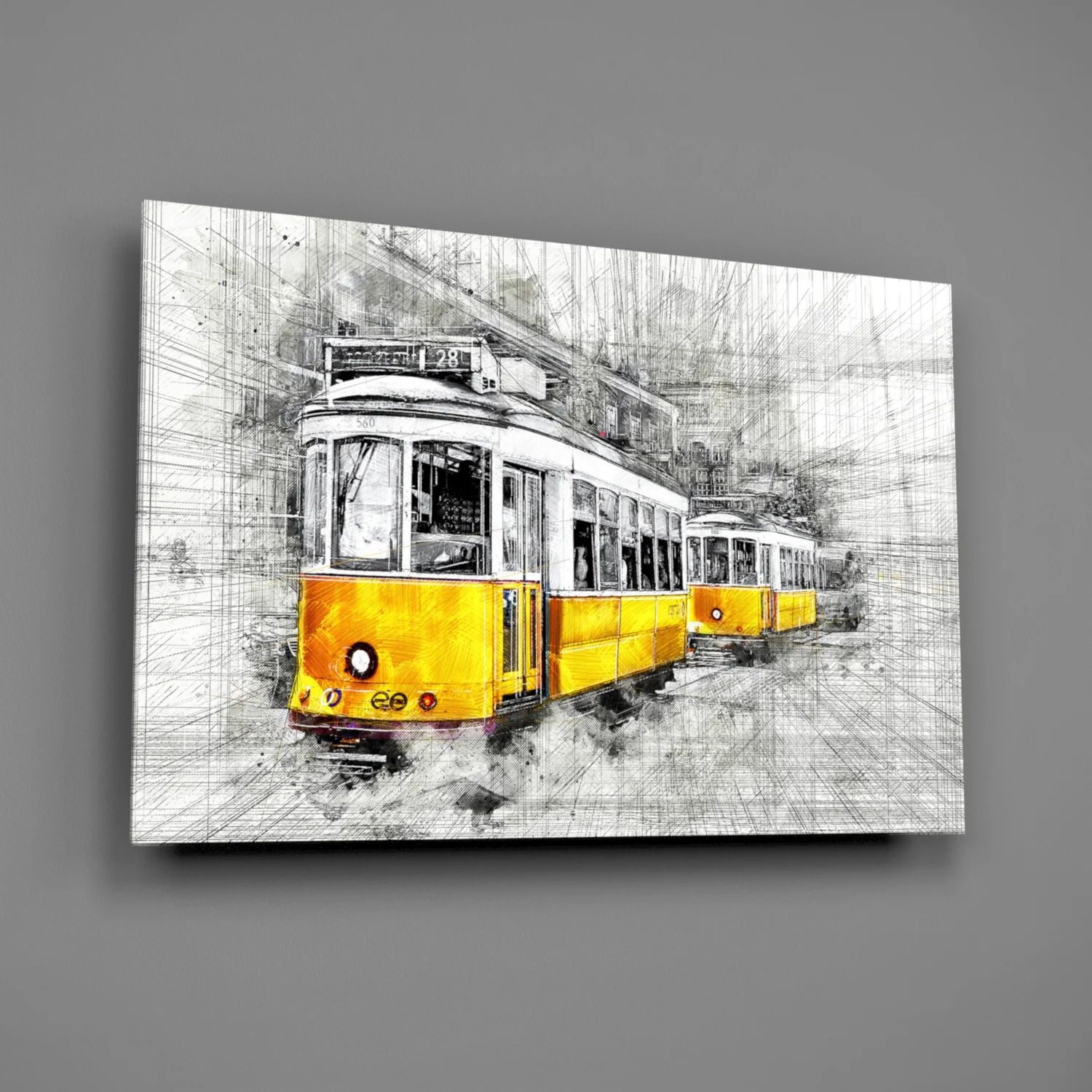 Yellow Tram Basel Glass Wall Art - Image 2