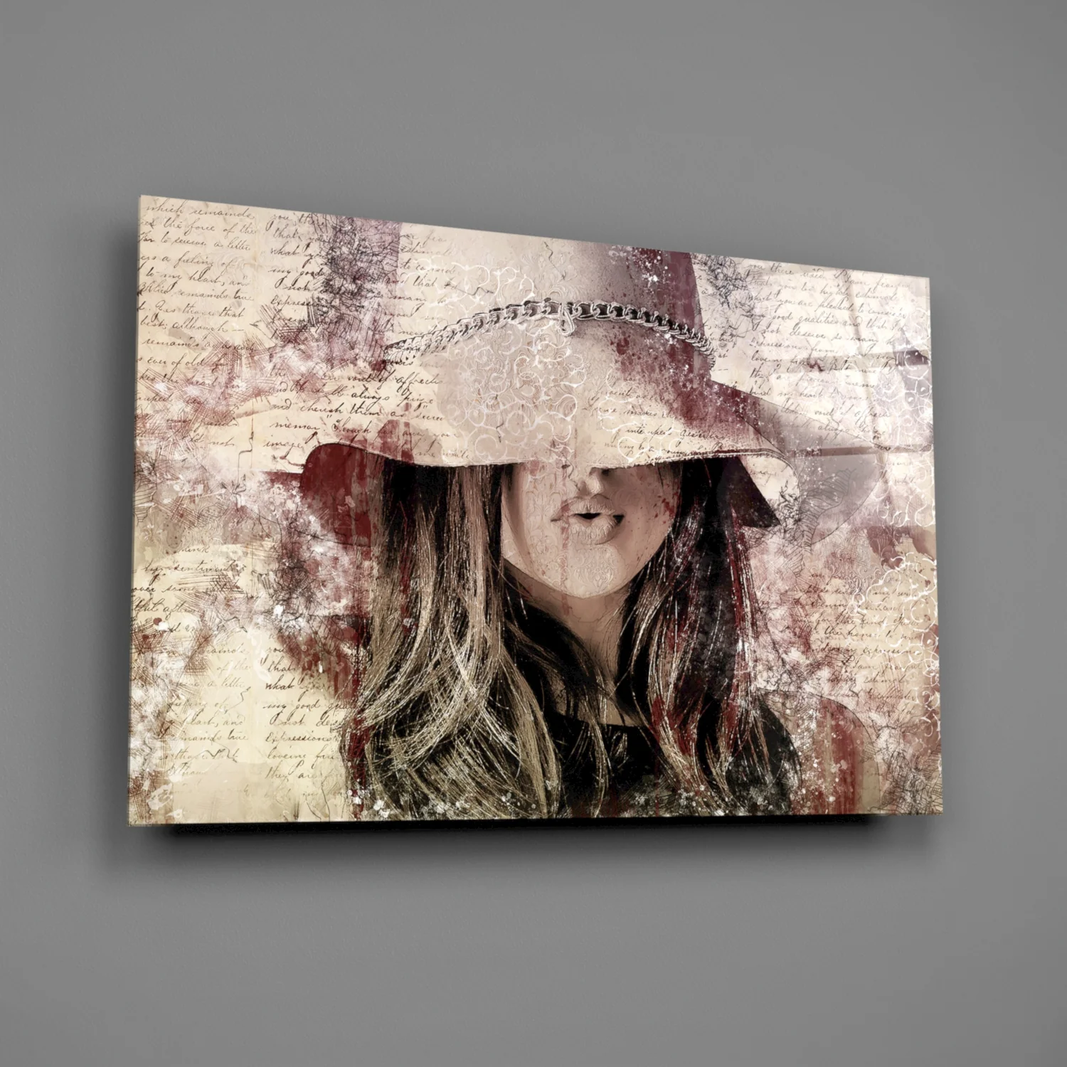 Girl in Retro Hat Glass Wall Art - Image 2