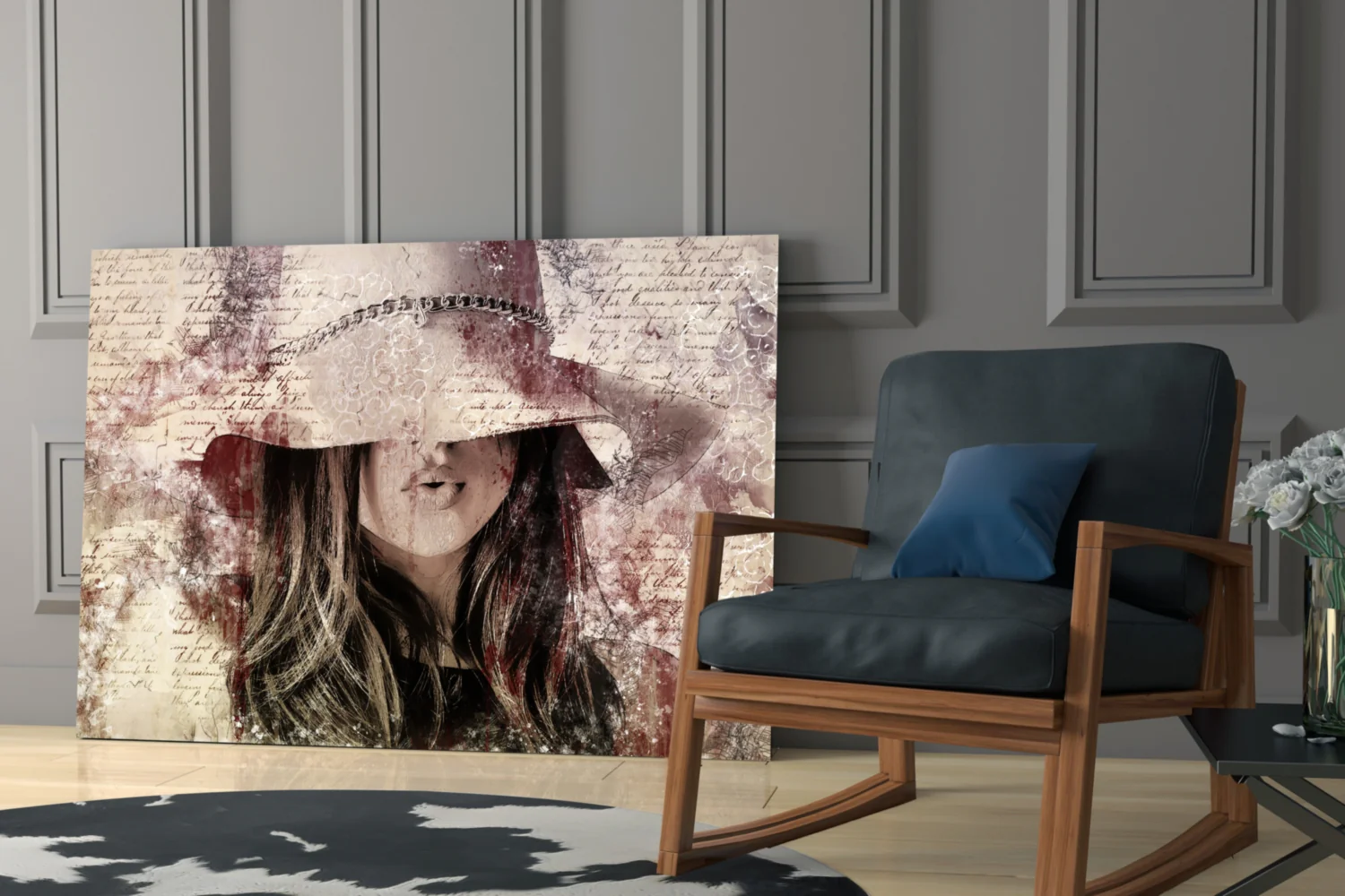 Girl in Retro Hat Glass Wall Art - Image 6