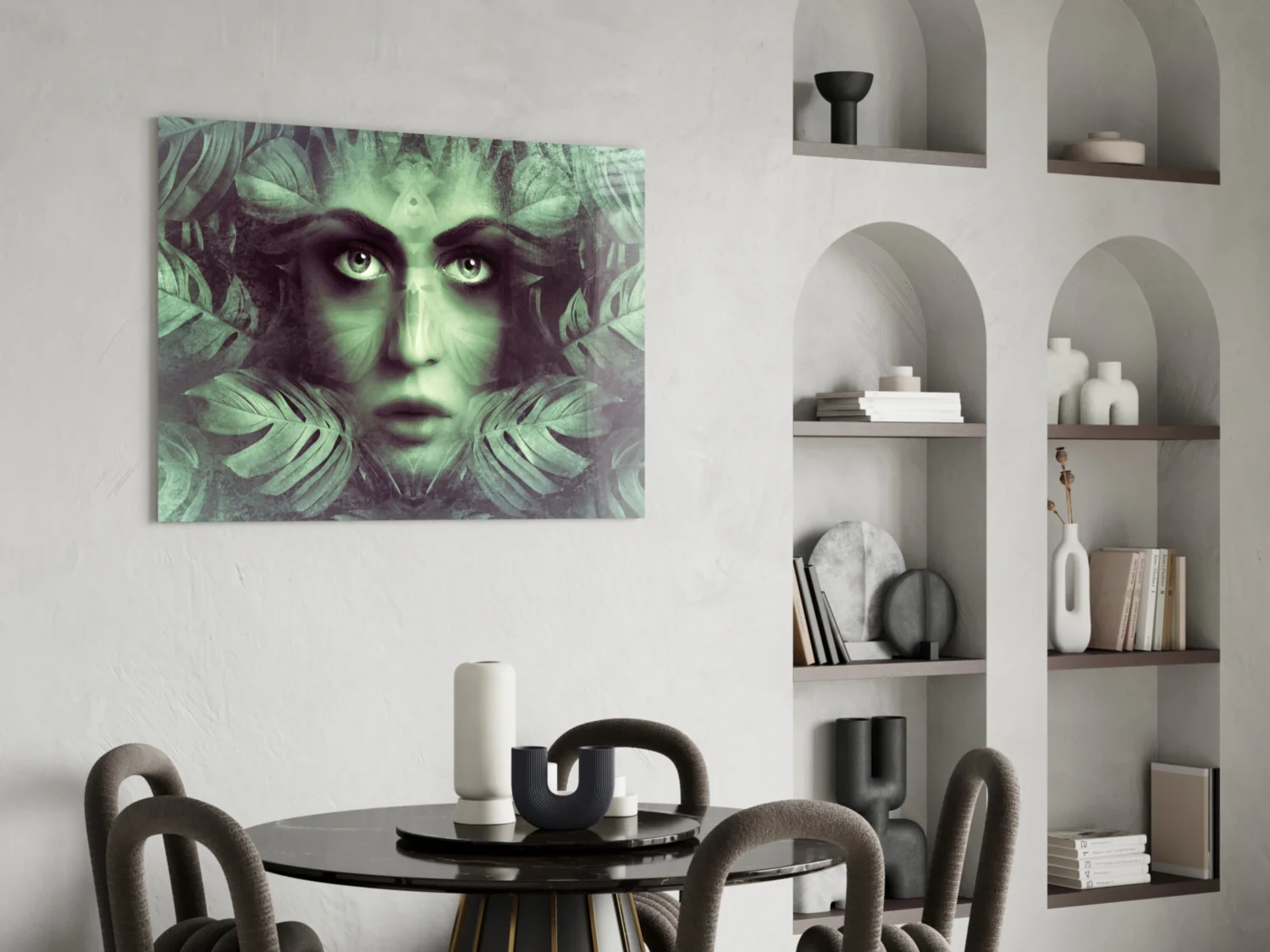 Tropical Leaf and Woman Portrait Glass Wall Art - Image 5