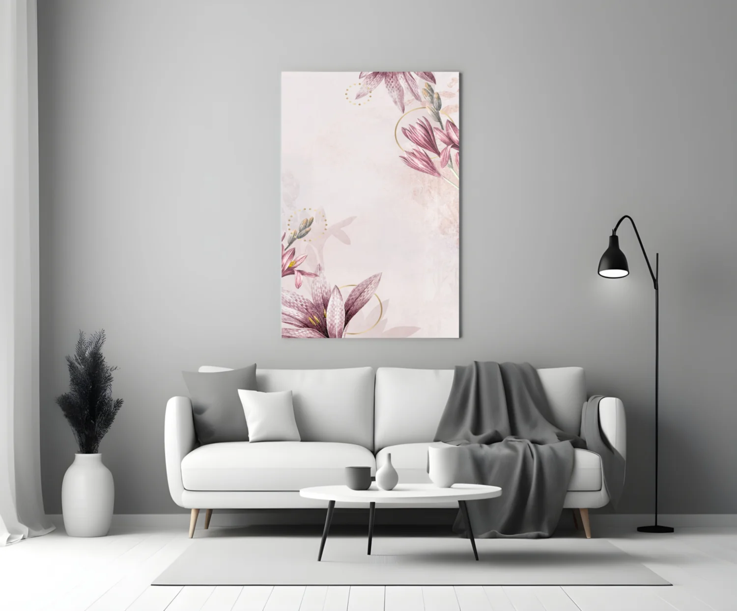 Pink Flower Pattern Glass Wall Art - Image 3