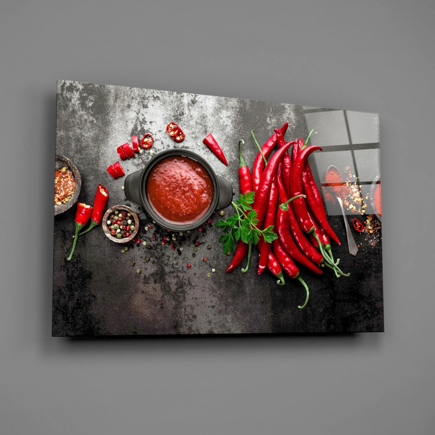 Red Peppers Glass Wall Art - Image 2