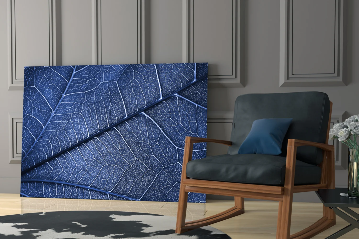 Macro Blue Leaf Glass Wall Art - Image 6