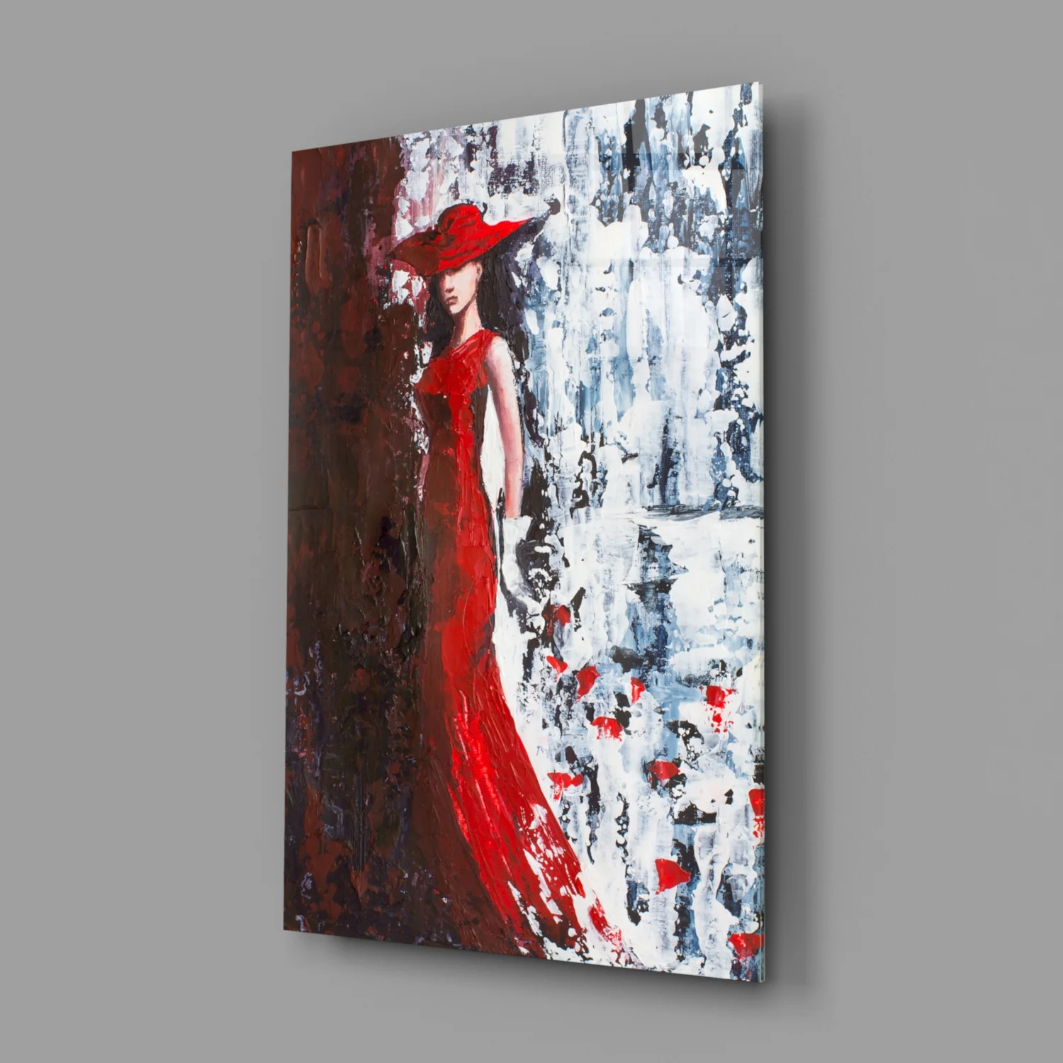 Woman in Red Hat Glass Wall Art - Image 2