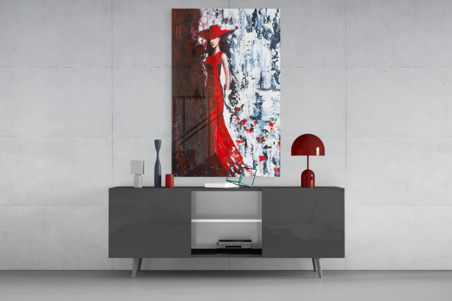 Woman in Red Hat Glass Wall Art - Image 8