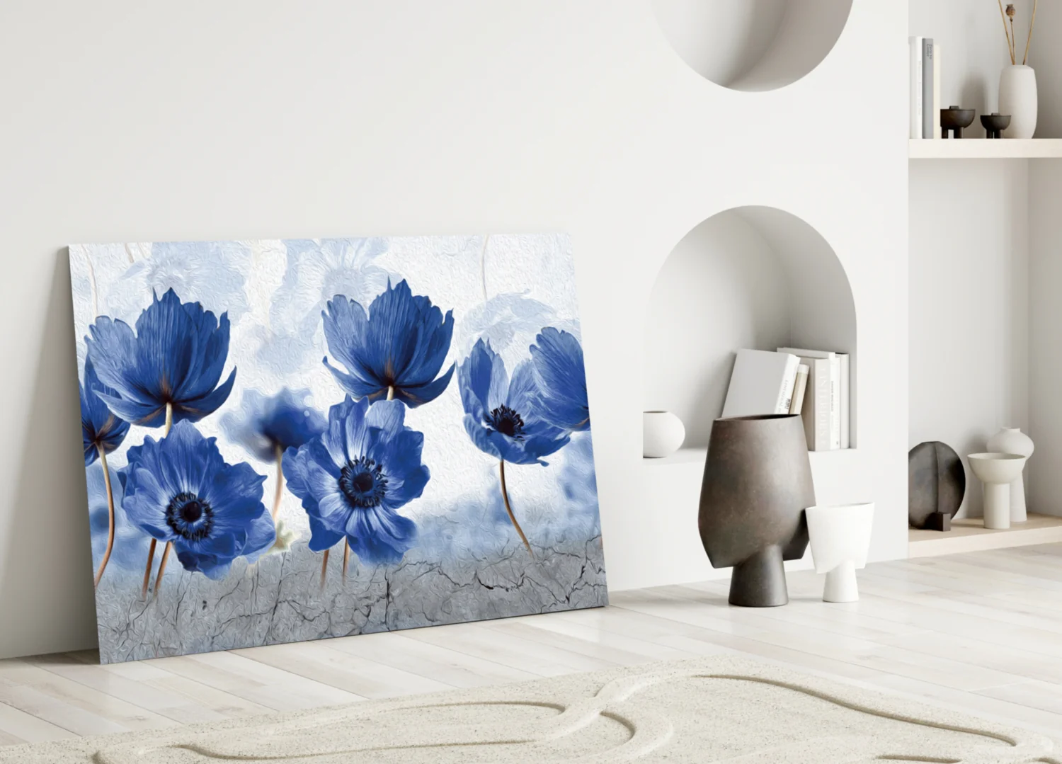 Blue Flowers Glass Wall Art - Image 3