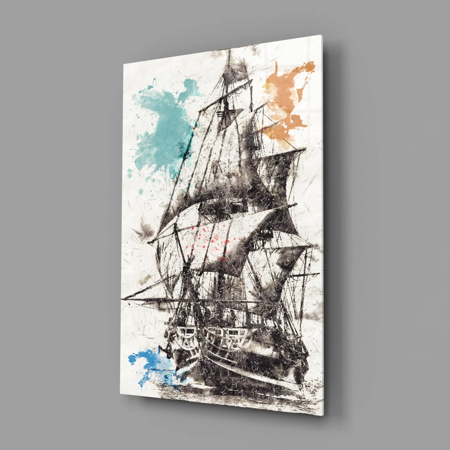 Ship Illustration Glass Wall Art - Image 2