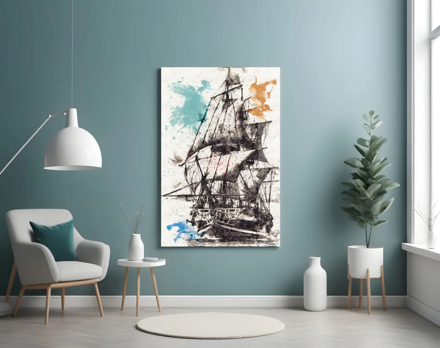 Ship Illustration Glass Wall Art - Image 4