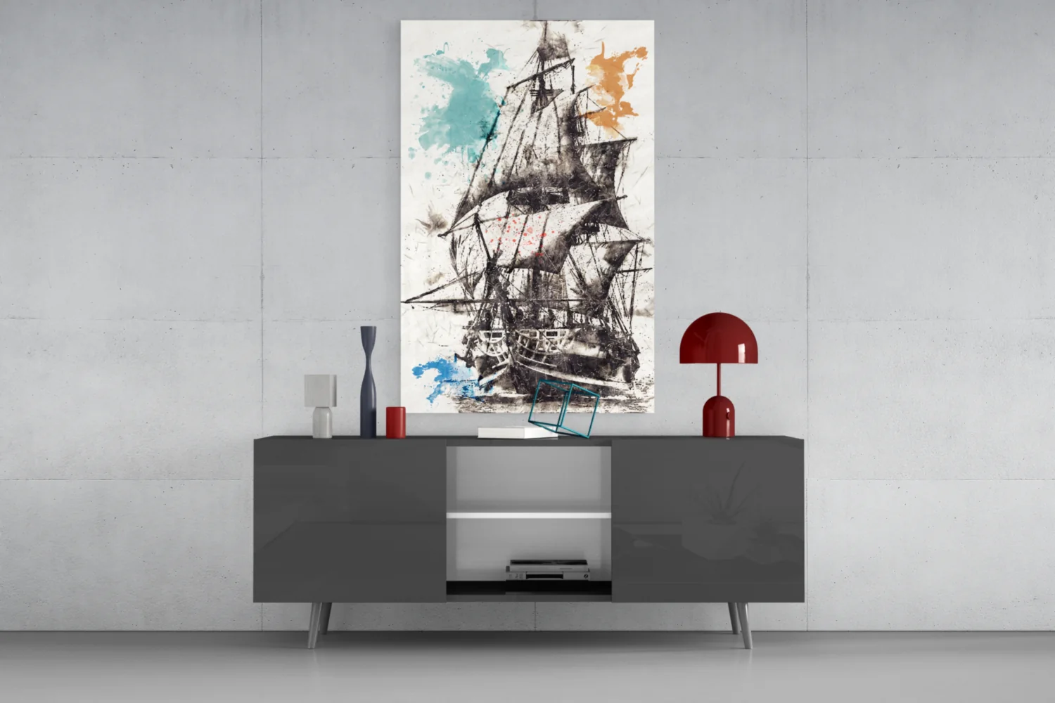 Ship Illustration Glass Wall Art - Image 8