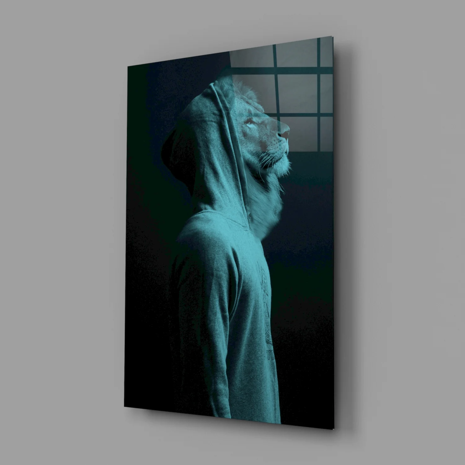 Blue Lion Head Glass Wall Art - Image 2